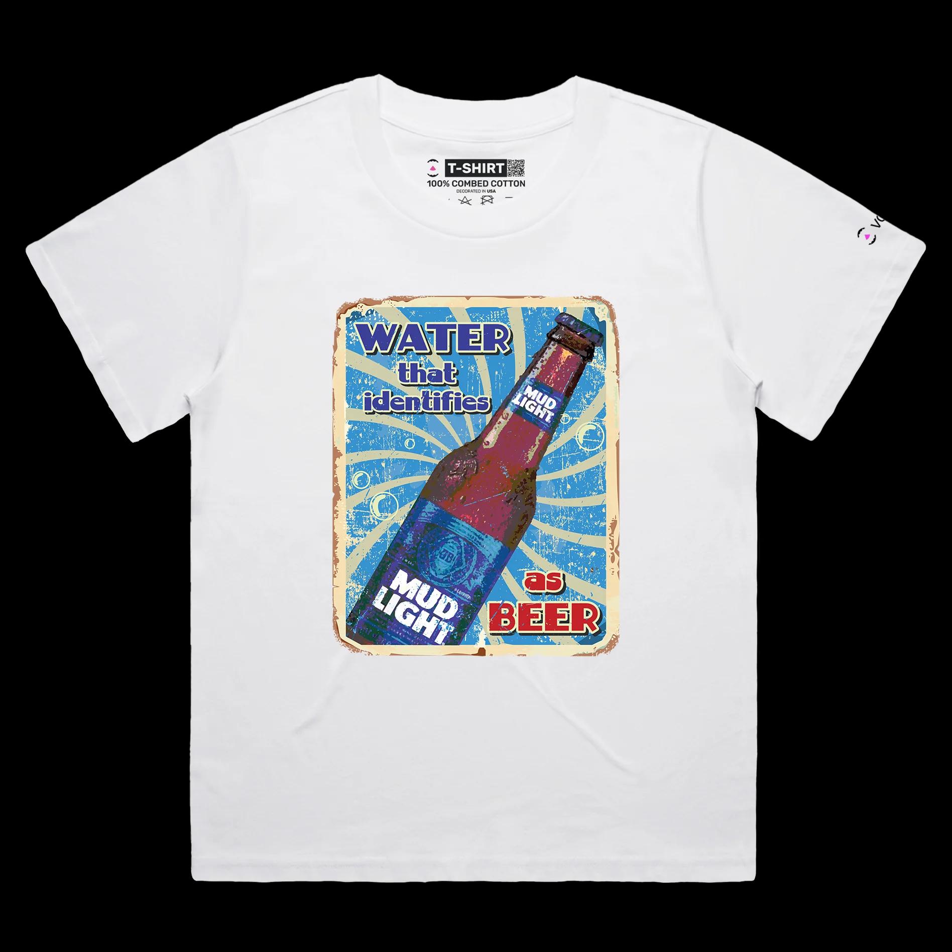 VOICEART White Female Loose Mud Light Water Beer Funny T-Shirt Quality Graphic Premium Design Sarcastic Identity v2
