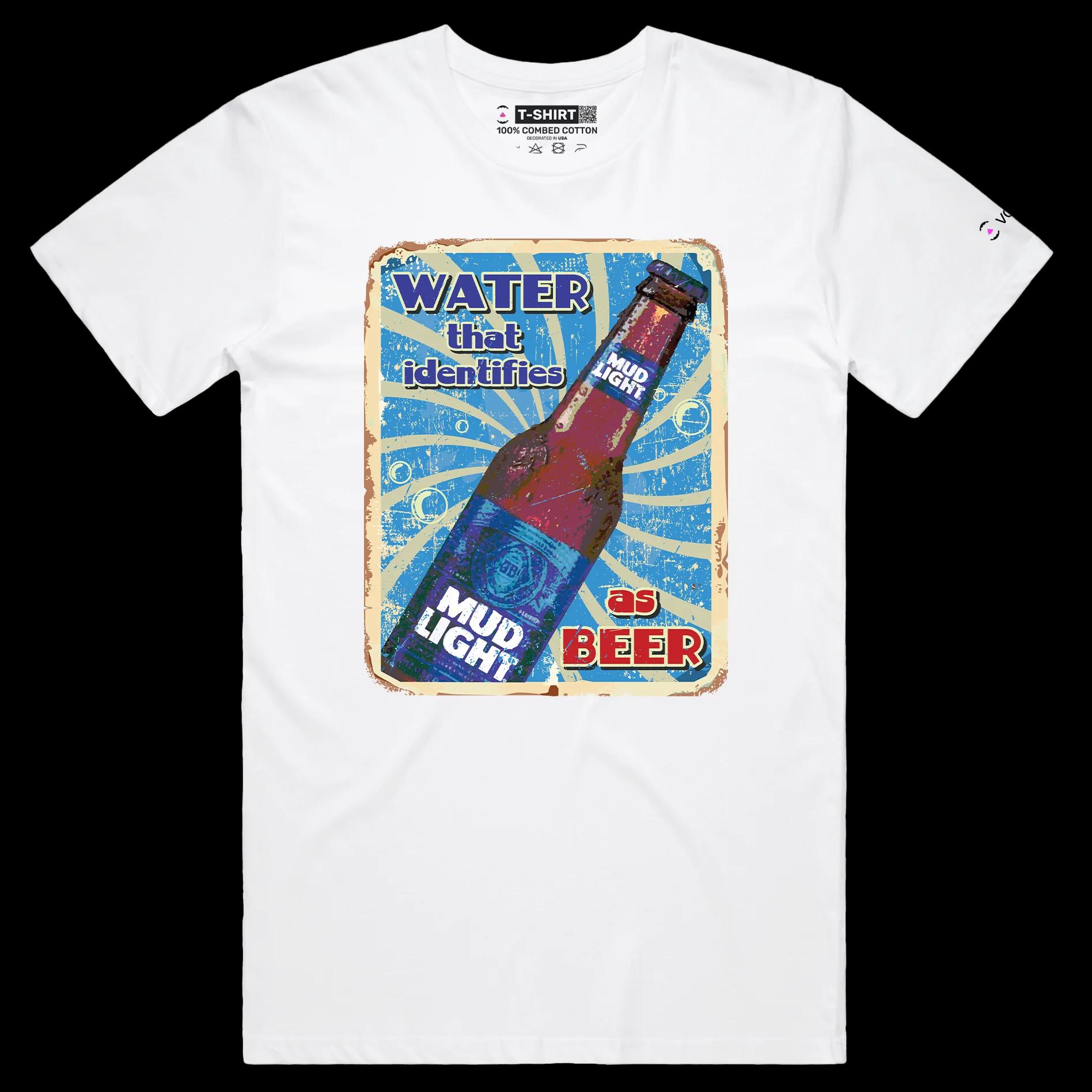 VOICEART White Male Regular Mud Light Water Beer Funny T-Shirt Quality Graphic Premium Design Sarcastic Identity v2