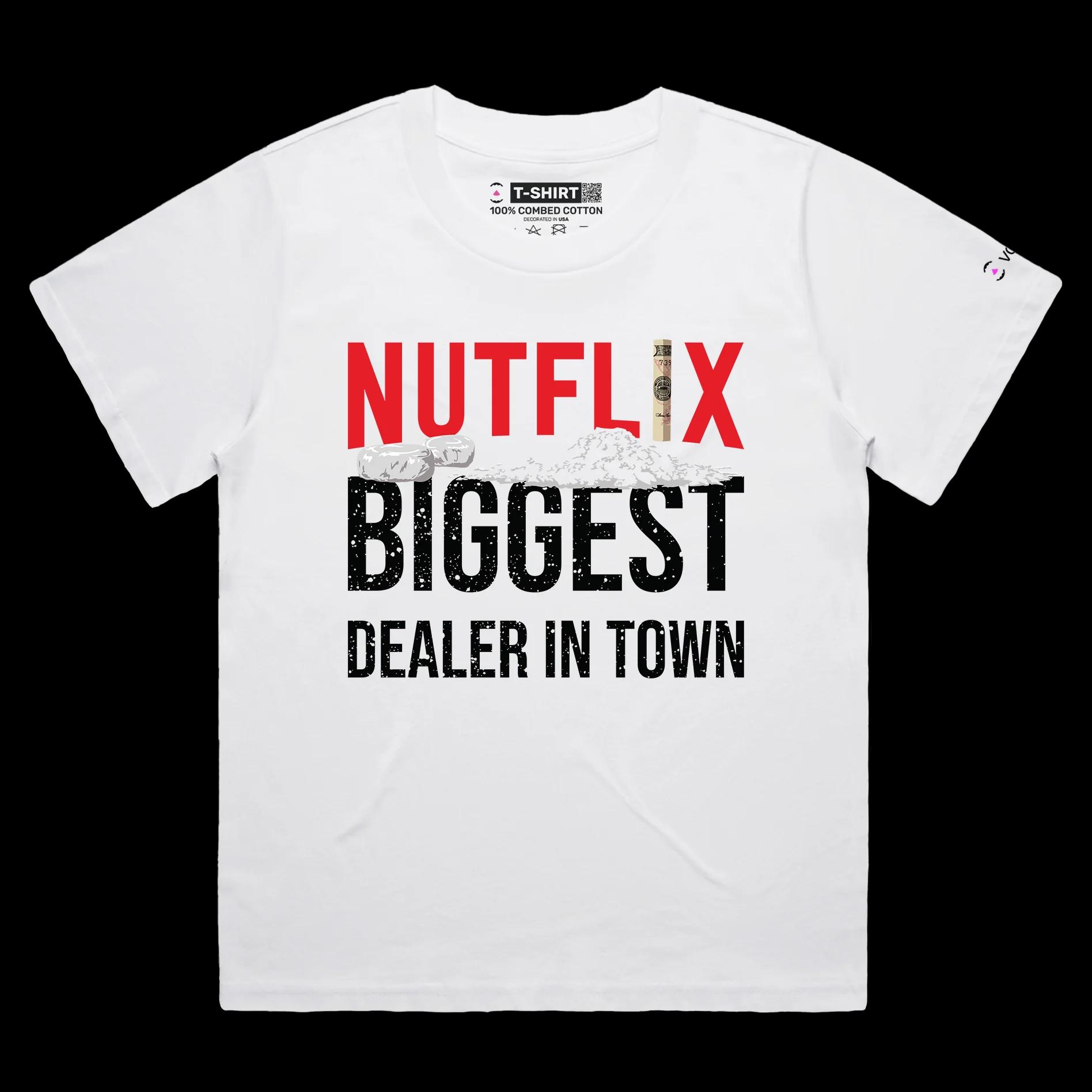 VOICEART White Female Loose Nutflix Media Funny Wordplay T-Shirt Premium Quality Graphic Entertainment Streaming Tee