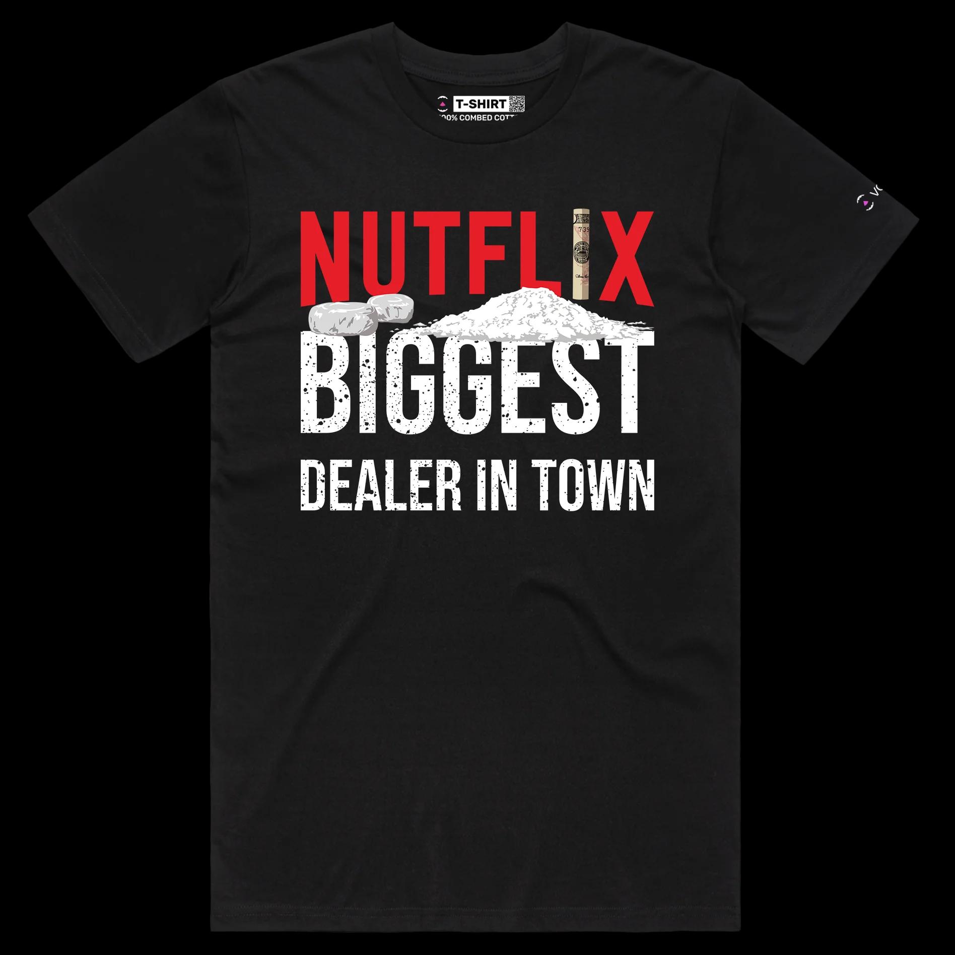 VOICEART Black Male Regular Nutflix Media Funny Wordplay T-Shirt Premium Quality Graphic Entertainment Streaming Tee