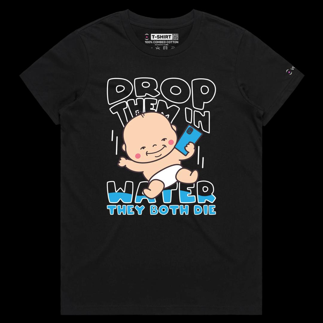 VOICEART Black Female Regular Babies and Phones T-Shirt Premium Quality Graphic and Dark Humor Design Funny Sick Jokes