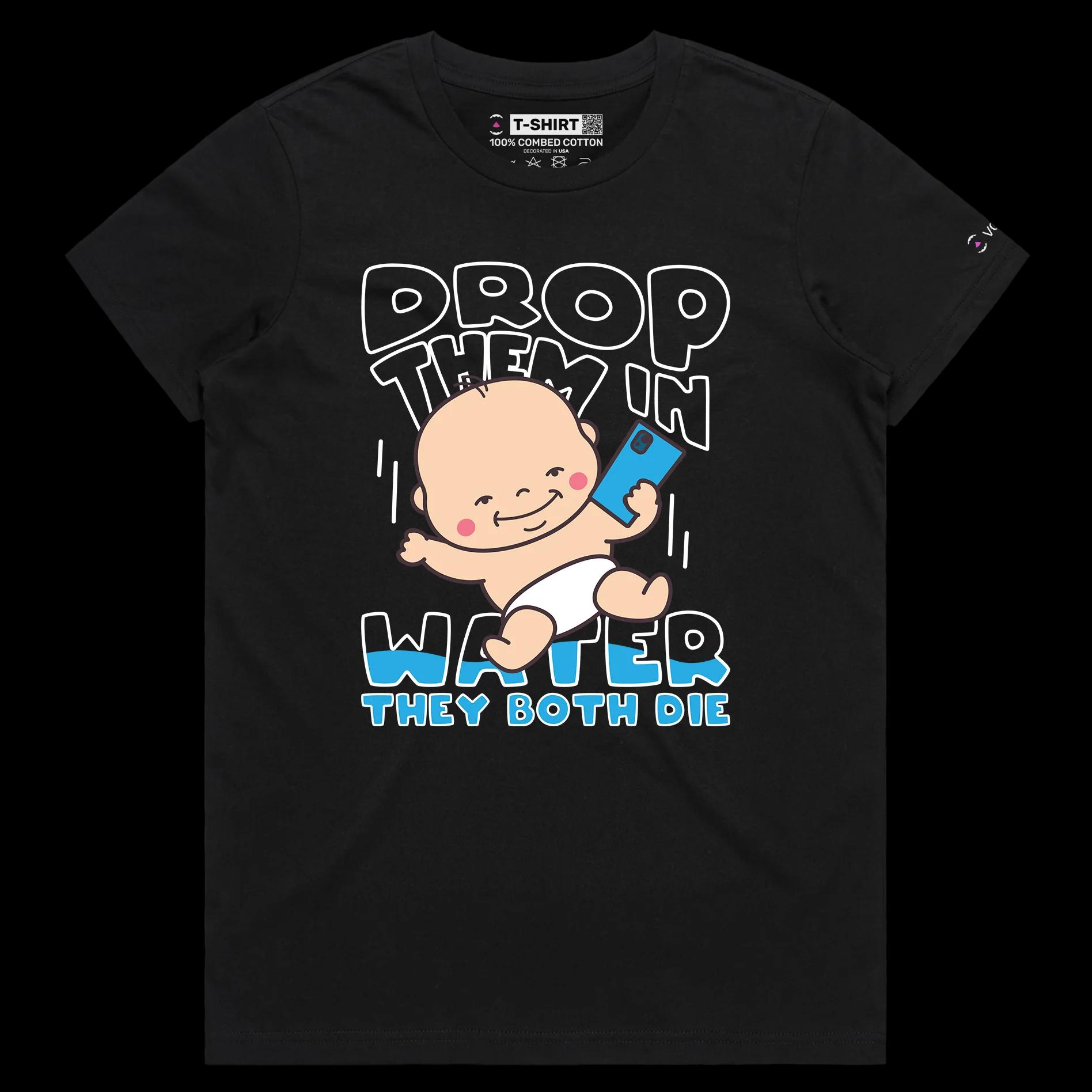 VOICEART Black Female Regular Babies and Phones T-Shirt Premium Quality Graphic and Dark Humor Design Funny Sick Jokes