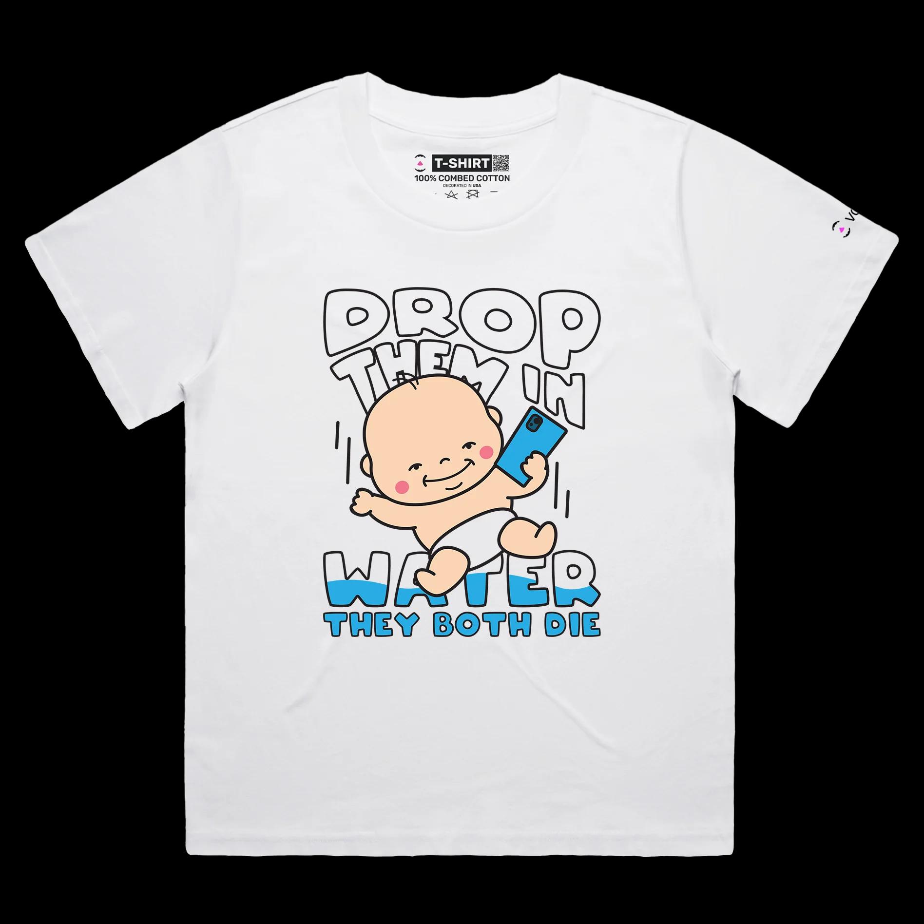 VOICEART White Female Loose Babies and Phones T-Shirt Premium Quality Graphic and Dark Humor Design Funny Sick Jokes