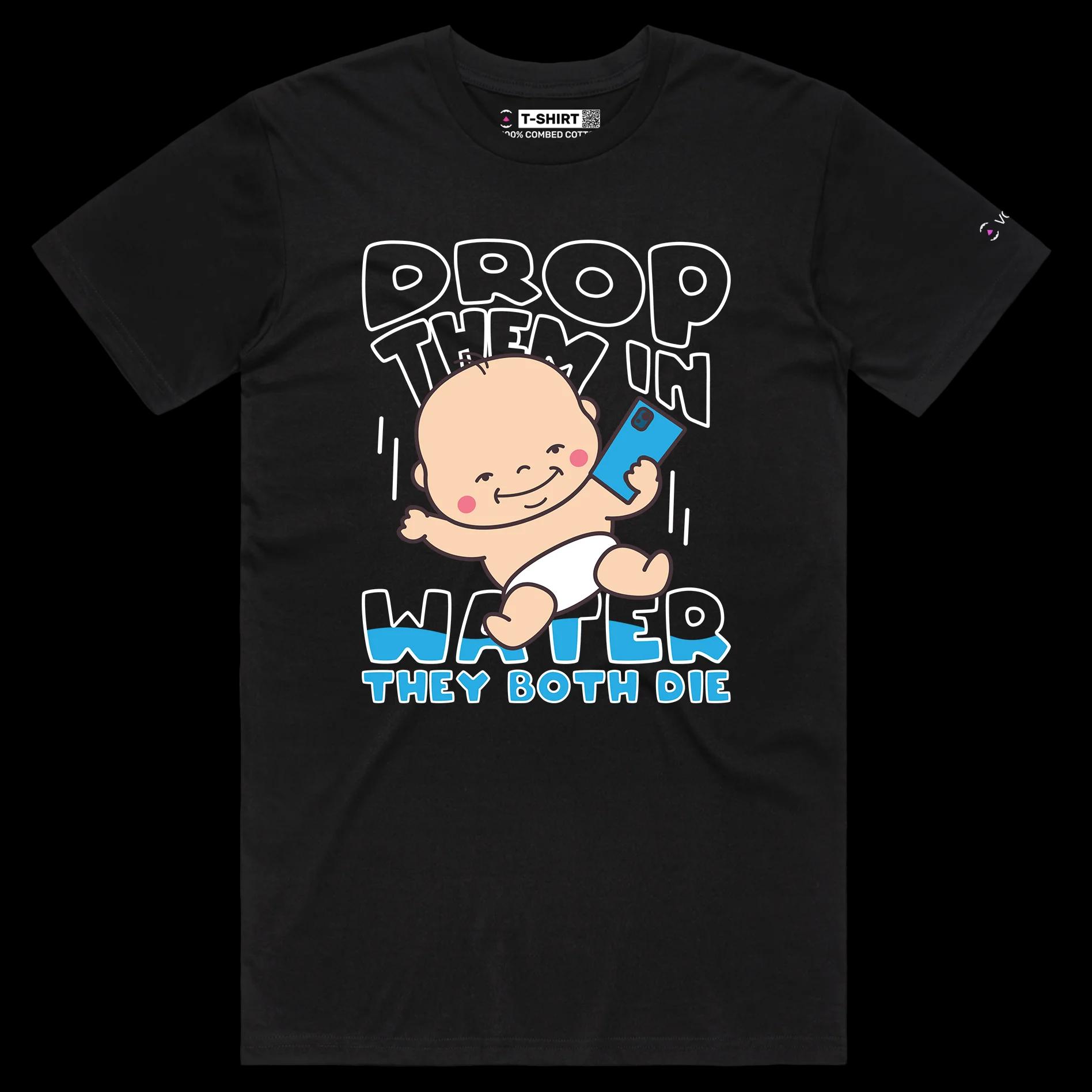 VOICEART Black Male Regular Babies and Phones T-Shirt Premium Quality Graphic and Dark Humor Design Funny Sick Jokes
