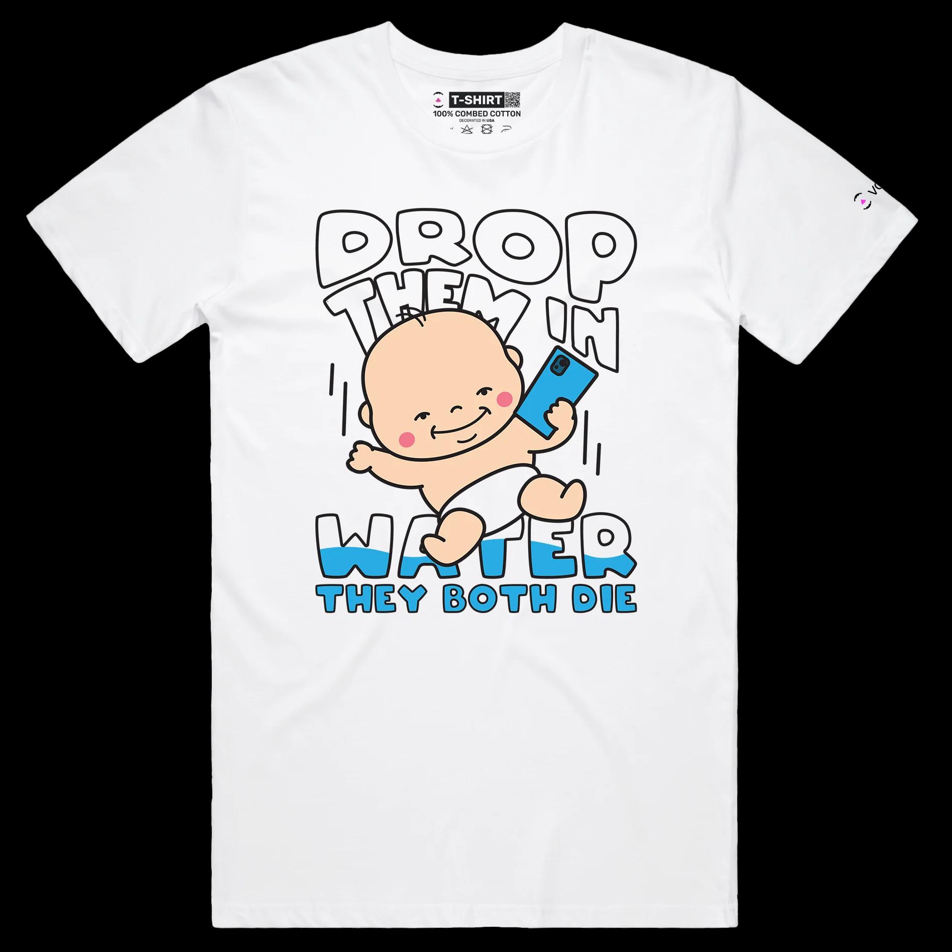 VOICEART White Male Regular Babies and Phones T-Shirt Premium Quality Graphic and Dark Humor Design Funny Sick Jokes