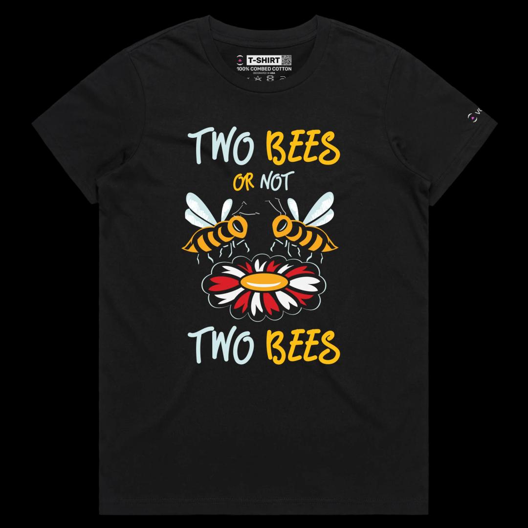 VOICEART Black Female Regular Two Bees and a Flower T-Shirt Premium Quality Graphic Funny Animals Shakespeare Wordplay v1