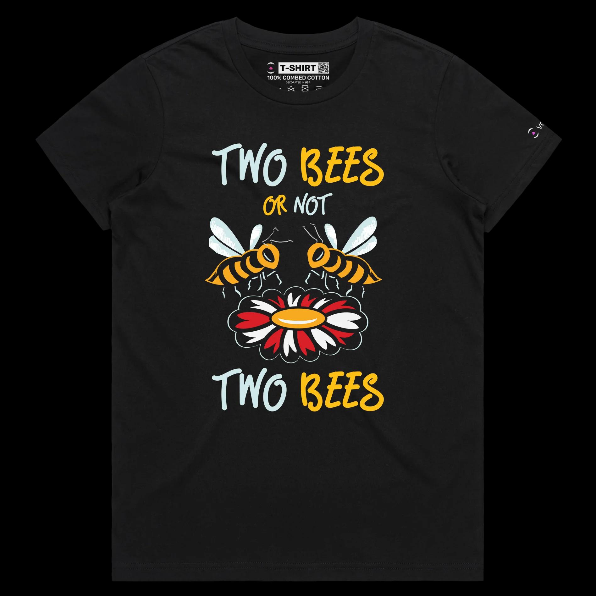 VOICEART Black Female Regular Two Bees and a Flower T-Shirt Premium Quality Graphic Funny Animals Shakespeare Wordplay v1