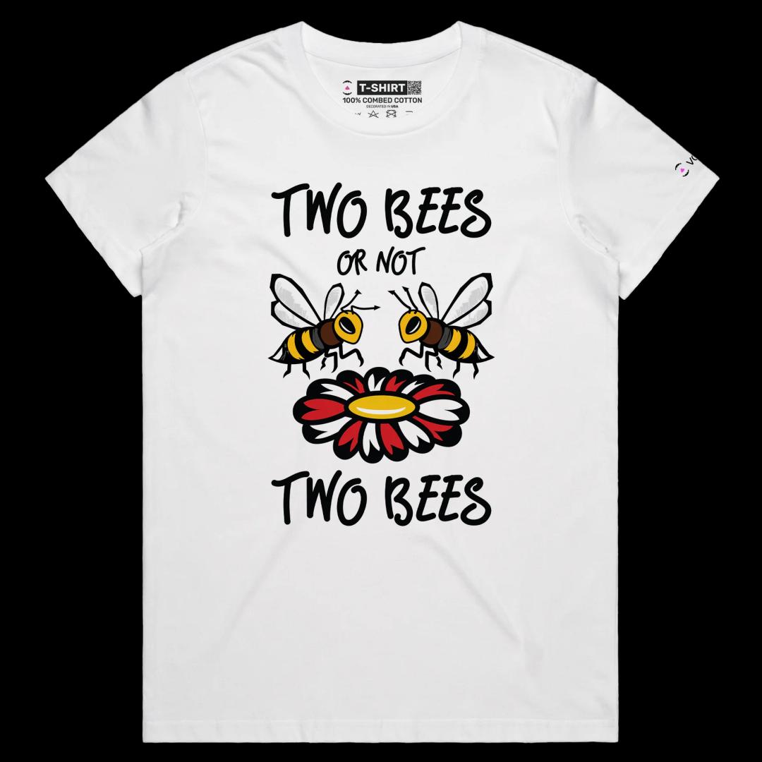 VOICEART White Female Regular Two Bees and a Flower T-Shirt Premium Quality Graphic Funny Animals Shakespeare Wordplay v1