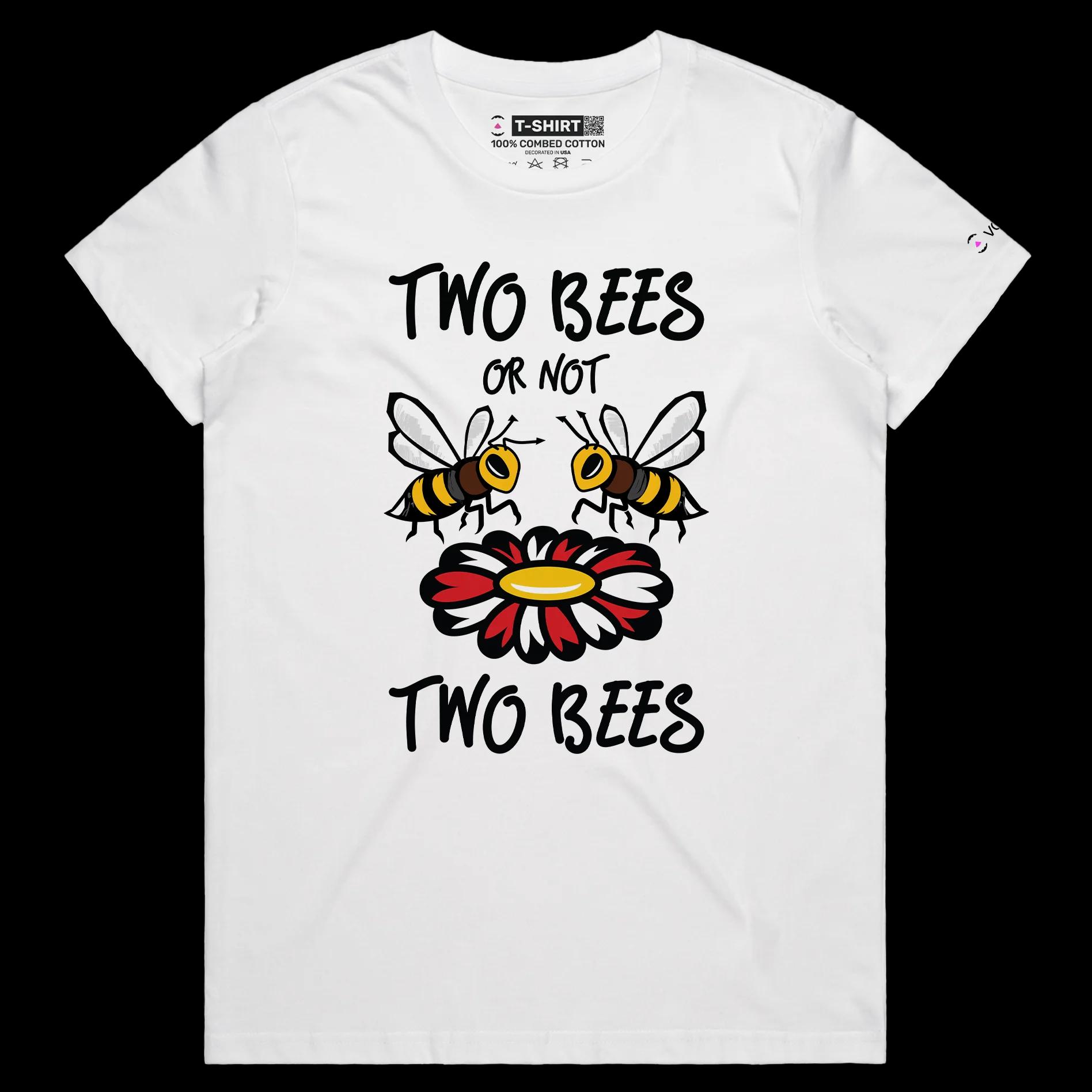 VOICEART White Female Regular Two Bees and a Flower T-Shirt Premium Quality Graphic Funny Animals Shakespeare Wordplay v1