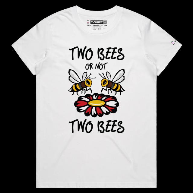 VOICEART White Female Regular Two Bees and a Flower T-Shirt Premium Quality Graphic Funny Animals Shakespeare Wordplay v1