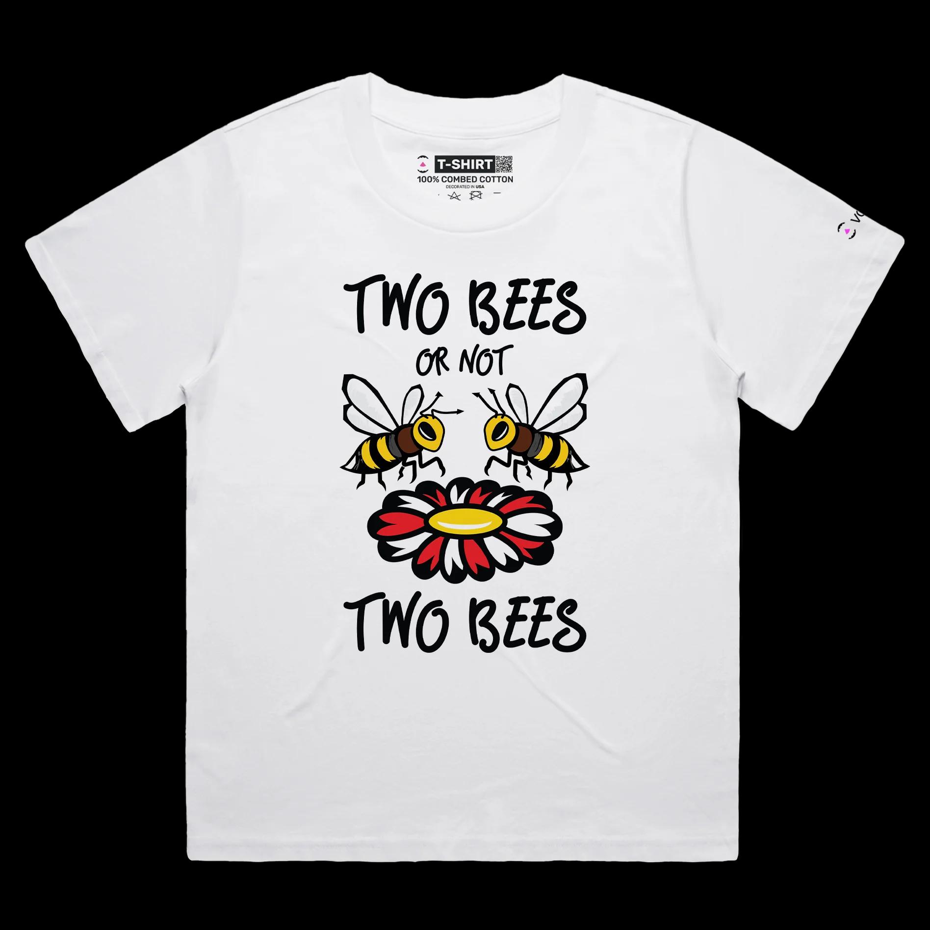 VOICEART White Female Loose Two Bees and a Flower T-Shirt Premium Quality Graphic Funny Animals Shakespeare Wordplay v1