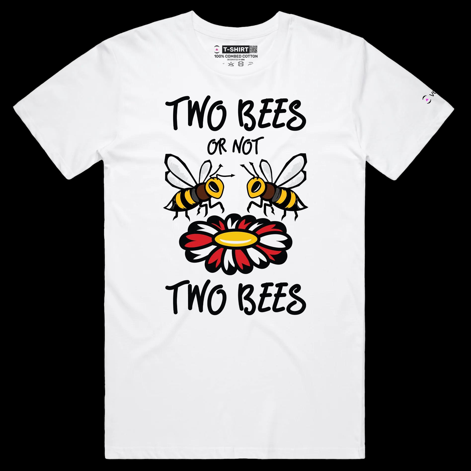 VOICEART White Male Regular Two Bees and a Flower T-Shirt Premium Quality Graphic Funny Animals Shakespeare Wordplay v1