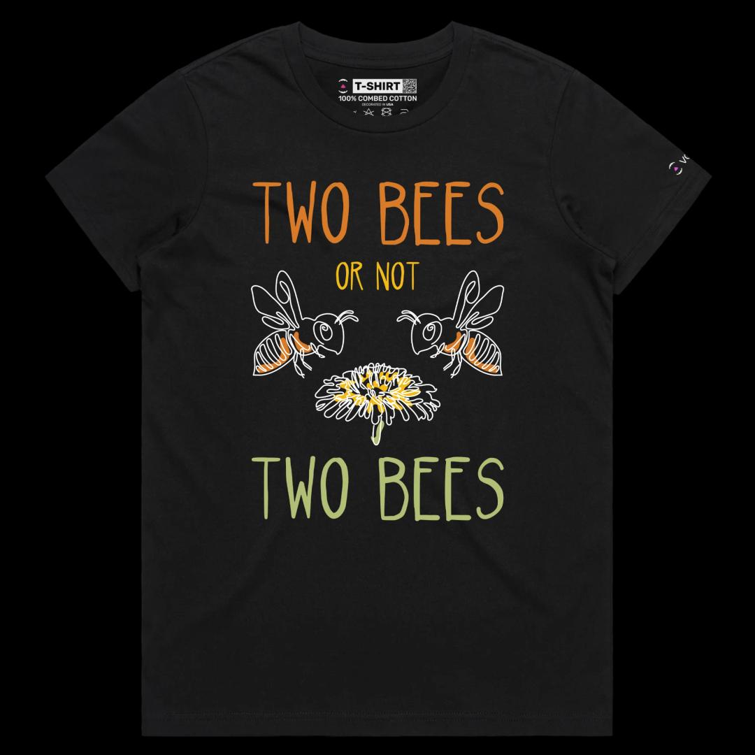 VOICEART Black Female Regular Two Bees and a Flower T-Shirt Premium Quality Graphic Funny Animals Shakespeare Wordplay v2