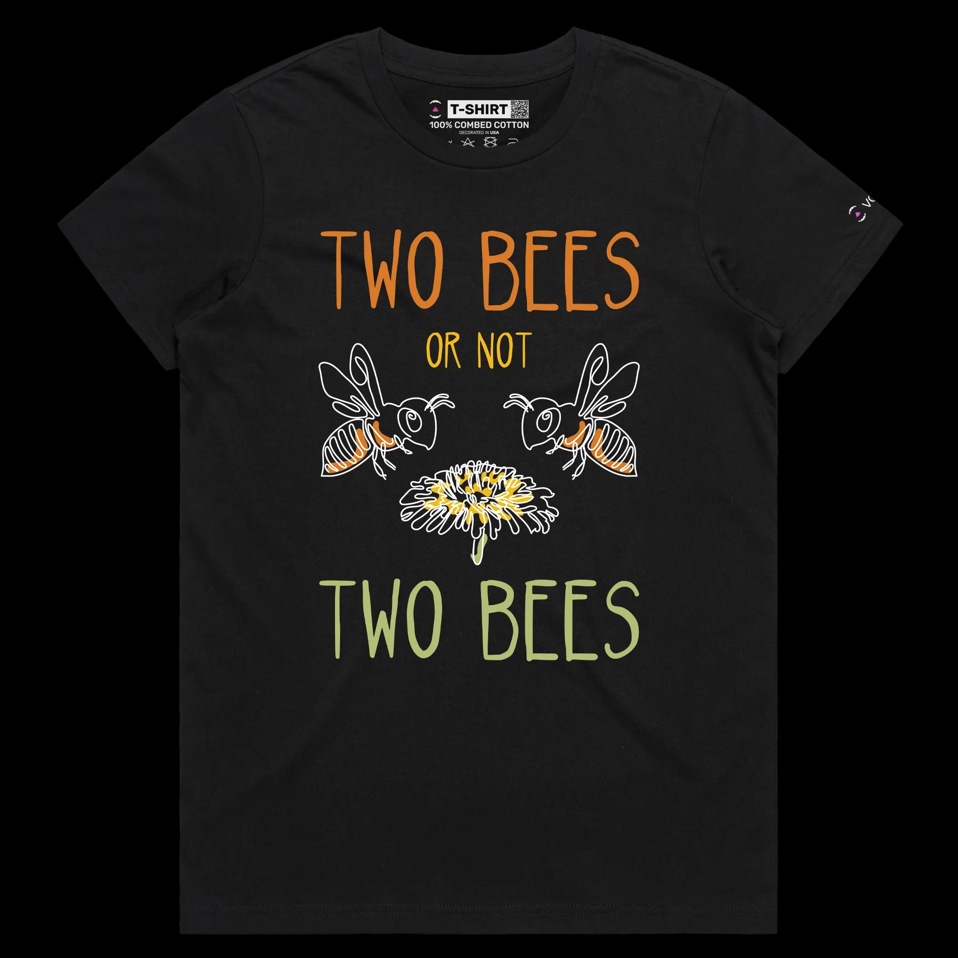 VOICEART Black Female Regular Two Bees and a Flower T-Shirt Premium Quality Graphic Funny Animals Shakespeare Wordplay v2