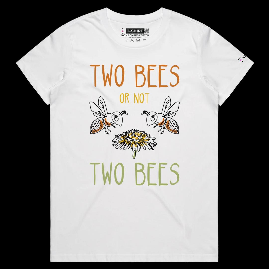 VOICEART White Female Regular Two Bees and a Flower T-Shirt Premium Quality Graphic Funny Animals Shakespeare Wordplay v2