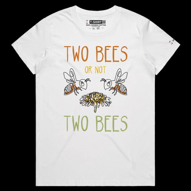 VOICEART White Female Regular Two Bees and a Flower T-Shirt Premium Quality Graphic Funny Animals Shakespeare Wordplay v2