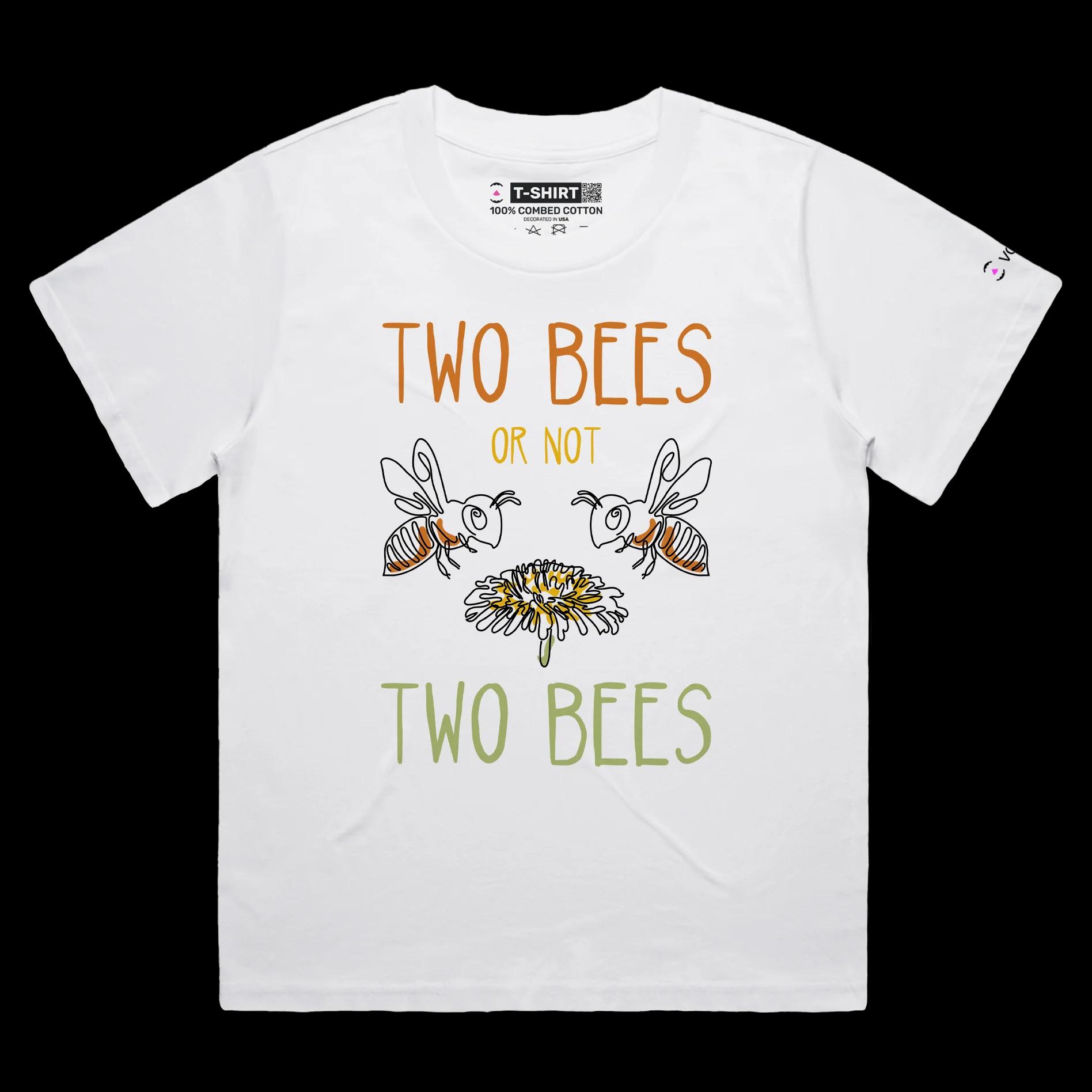 VOICEART White Female Loose Two Bees and a Flower T-Shirt Premium Quality Graphic Funny Animals Shakespeare Wordplay v2