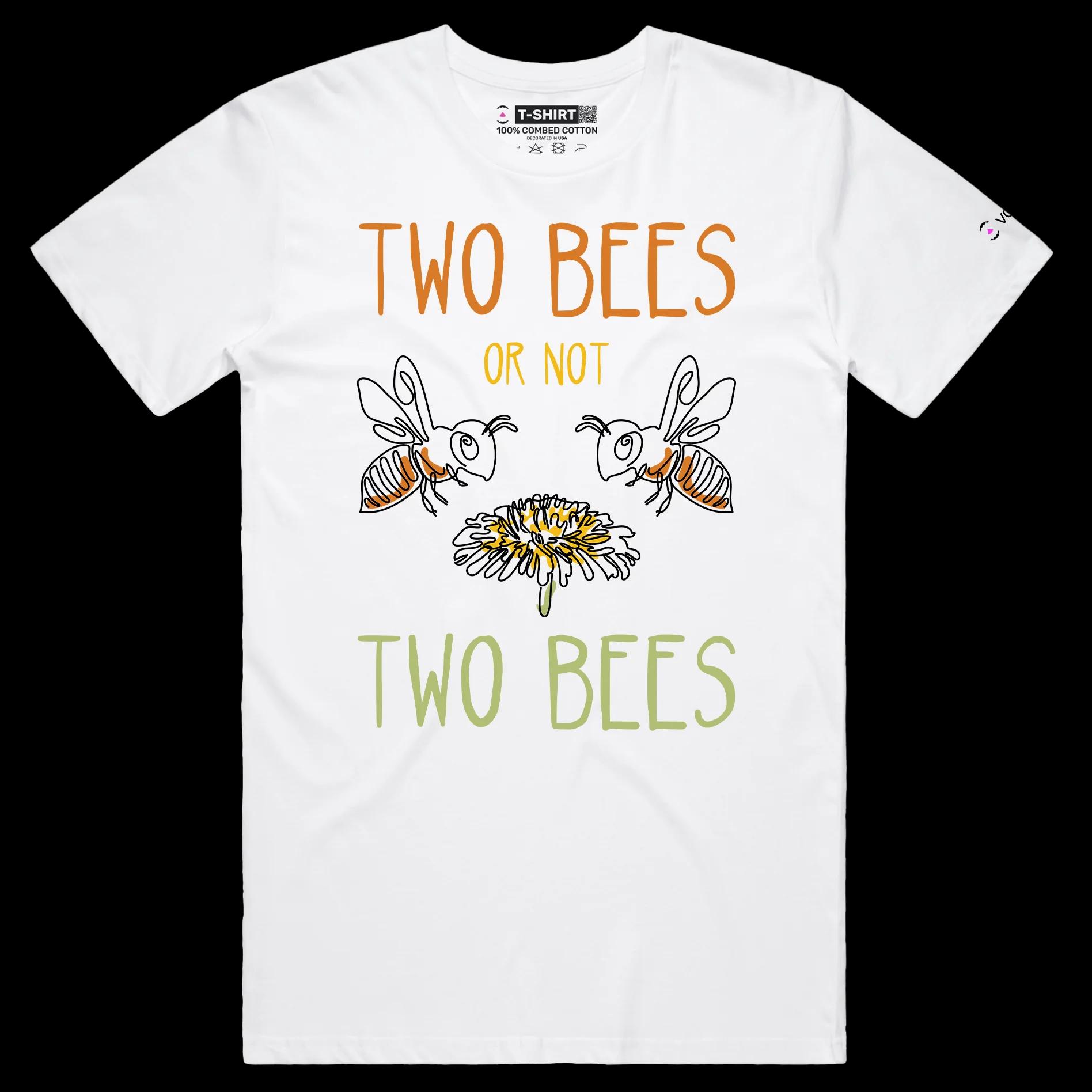 VOICEART White Male Regular Two Bees and a Flower T-Shirt Premium Quality Graphic Funny Animals Shakespeare Wordplay v2