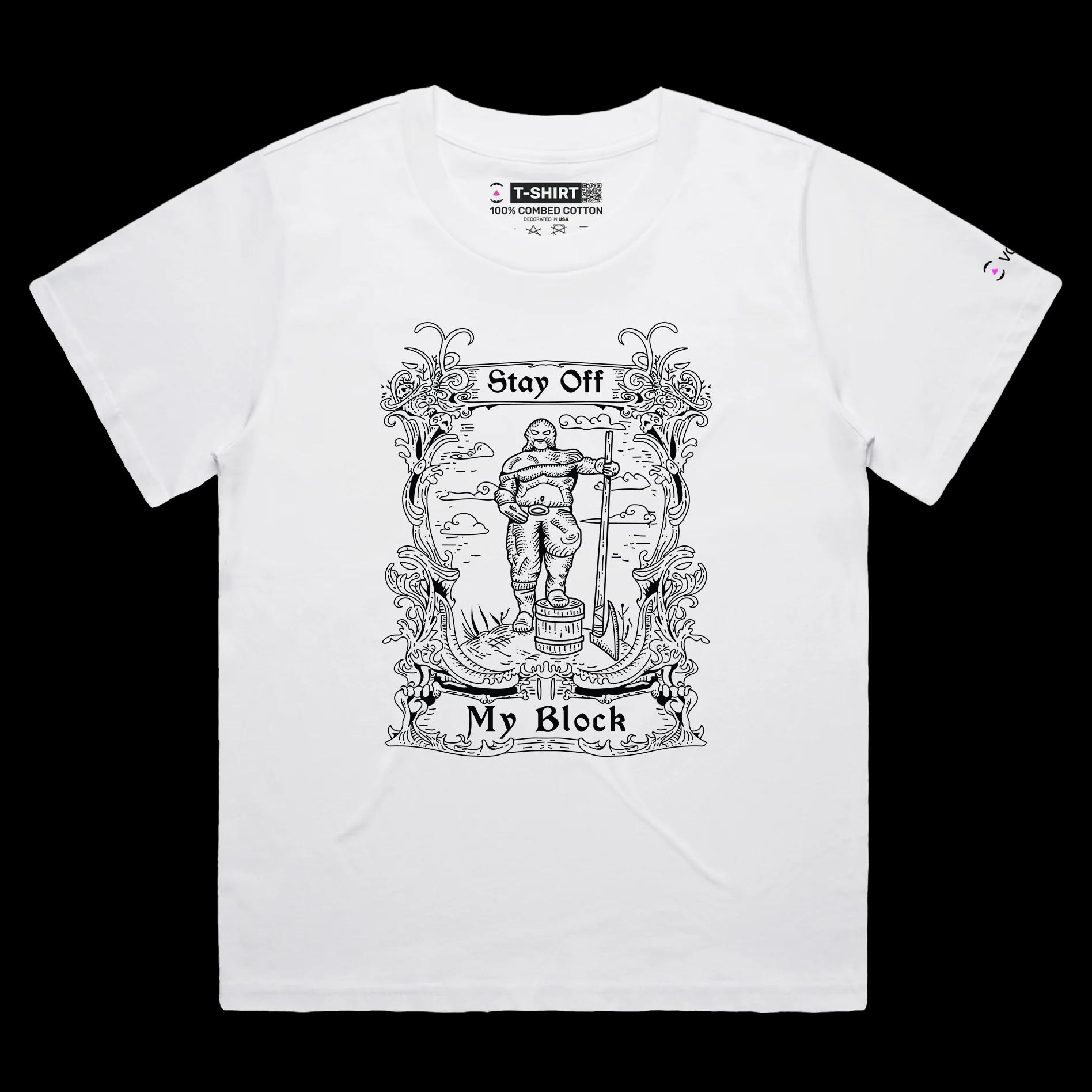 VOICEART White Female Loose Executioner Funny T-Shirt Premium Dark Humor Graphic Design Sarcastic Middle Ages Beheading