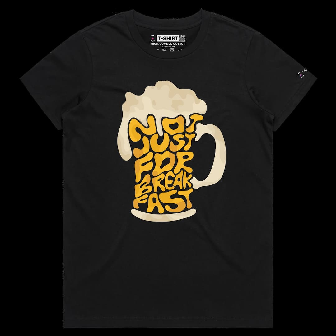 VOICEART Black Female Regular Drink a Glass of Beer Funny T-Shirt Premium Graphic Quality Design Alcohol Breakfast