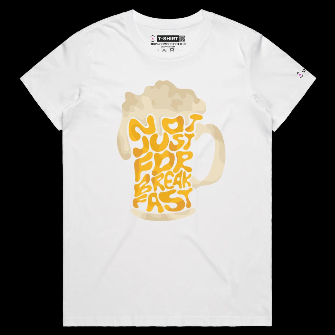 VOICEART White Female Regular Drink a Glass of Beer Funny T-Shirt Premium Graphic Quality Design Alcohol Breakfast