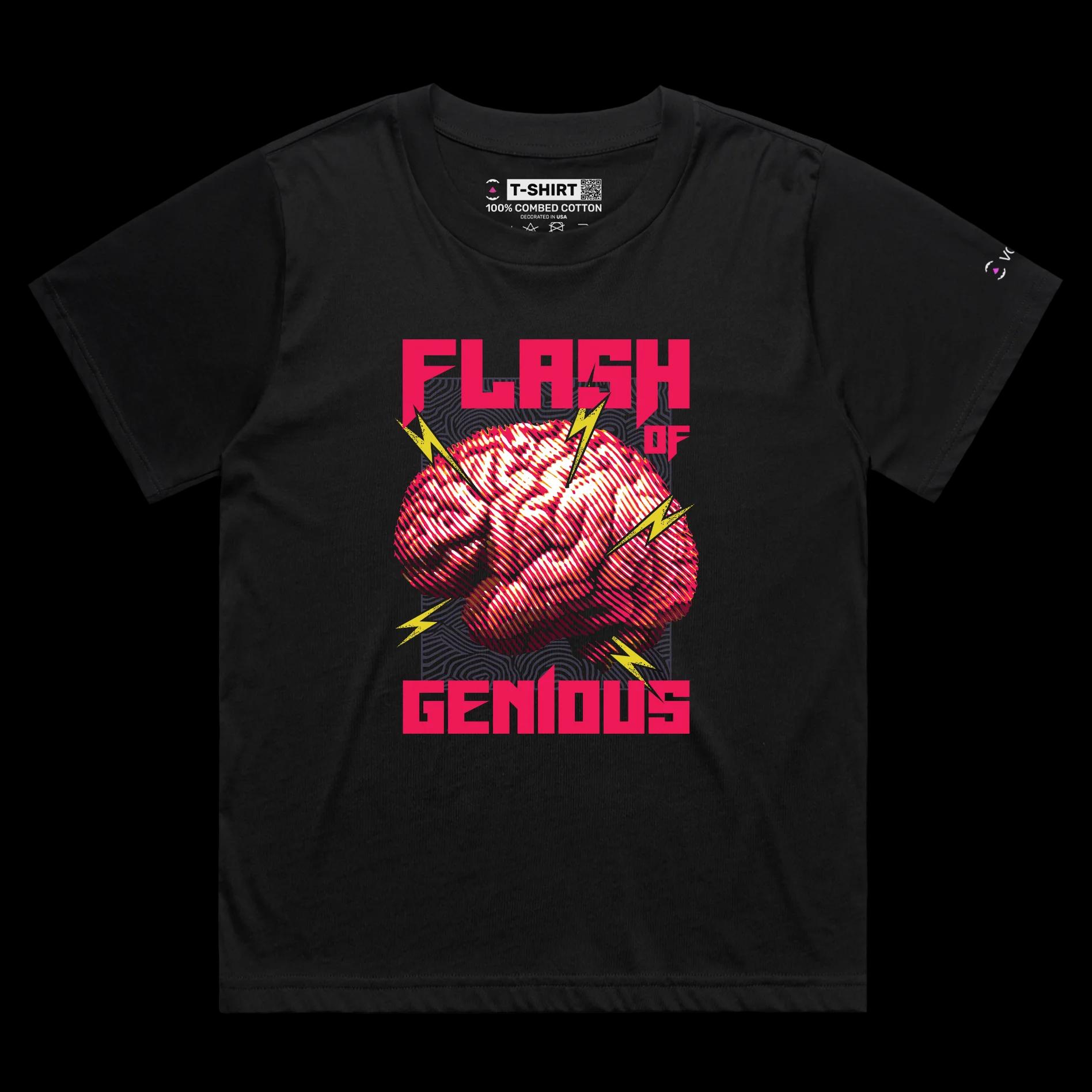 VOICEART Black Female Loose Flash of Genius T-Shirt Premium Quality Graphic Clever Design Inspirational Lightbulb Moment