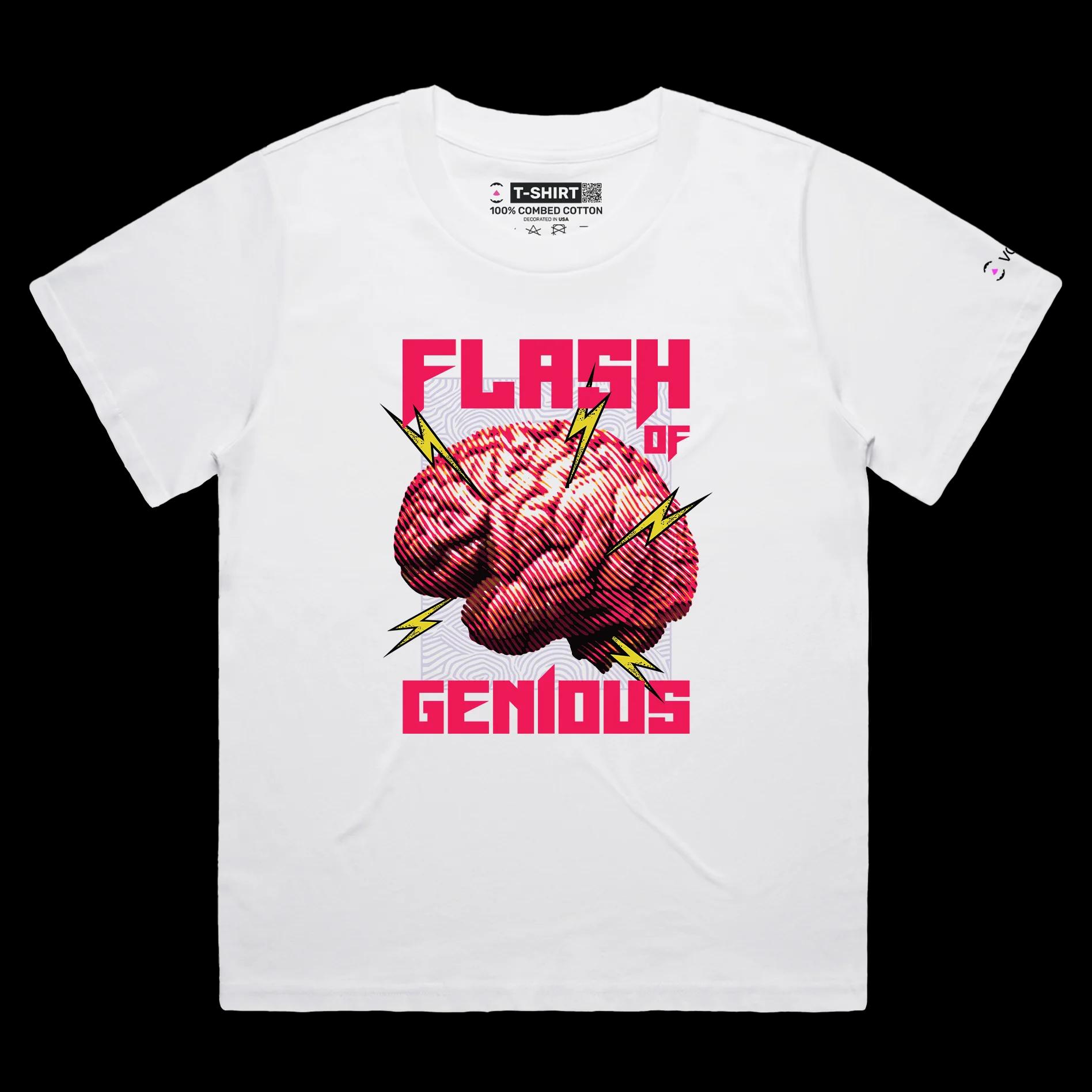 VOICEART White Female Loose Flash of Genius T-Shirt Premium Quality Graphic Clever Design Inspirational Lightbulb Moment