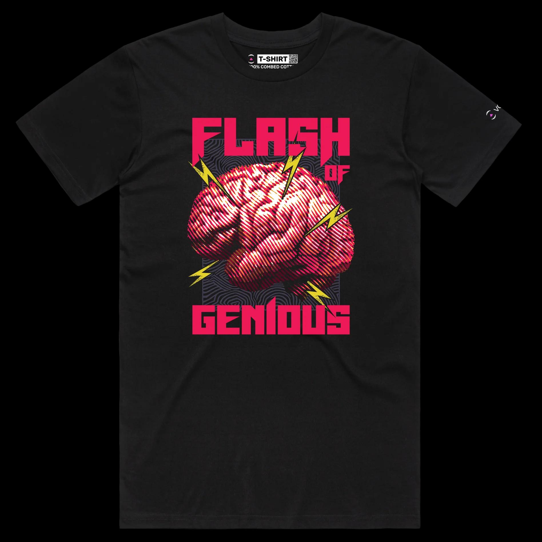 VOICEART Black Male Regular Flash of Genius T-Shirt Premium Quality Graphic Clever Design Inspirational Lightbulb Moment