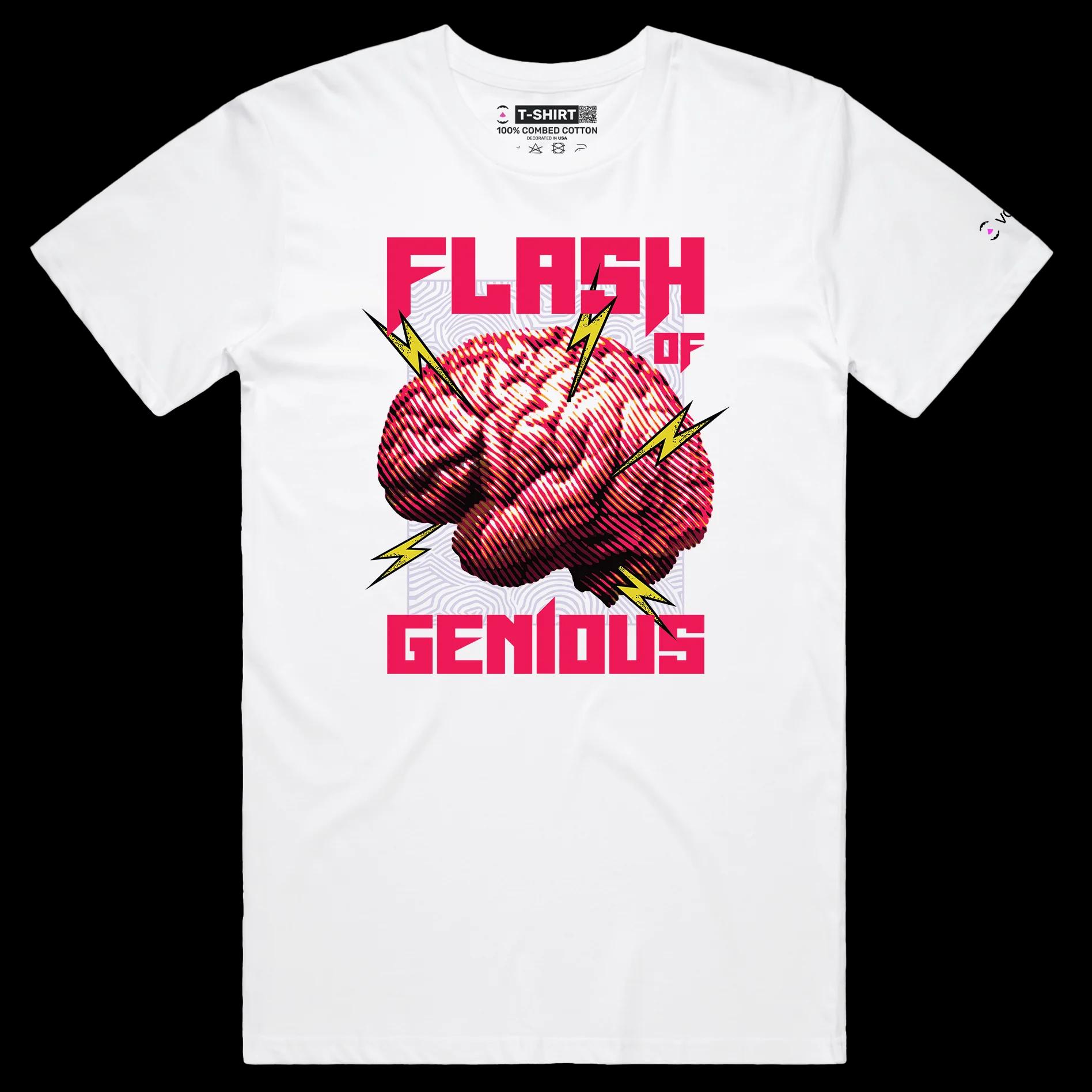 VOICEART White Male Regular Flash of Genius T-Shirt Premium Quality Graphic Clever Design Inspirational Lightbulb Moment