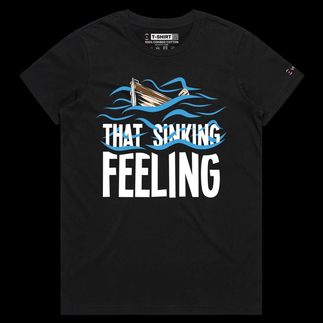 VOICEART Black Female Regular Sinking Boat T-Shirt High Quality Graphic Premium Design Clever Wordplay Despair Feeling Tee