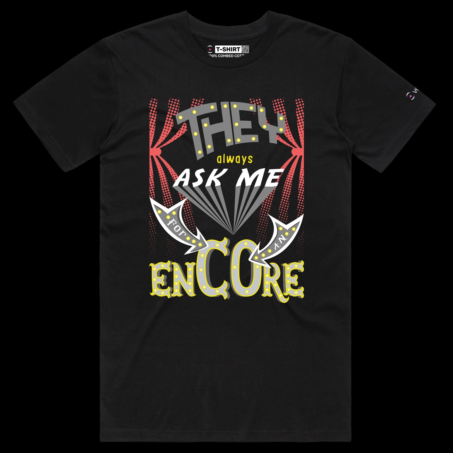 VOICEART Black Male Regular Encore Ovation Funny T-Shirt with Premium Quality Graphic Design Broadway Drama Tee