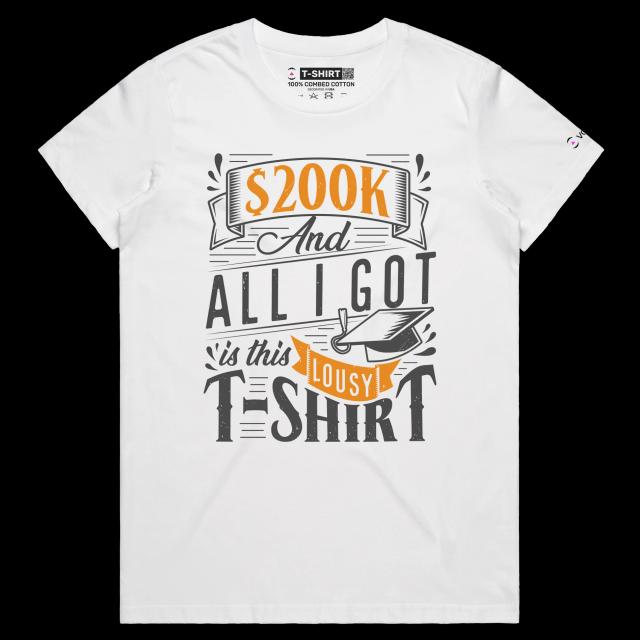 VOICEART White Female Regular Student Loan Funny T-Shirt Premium Quality Graphic Design Sarcastic and Clever College Tee v1