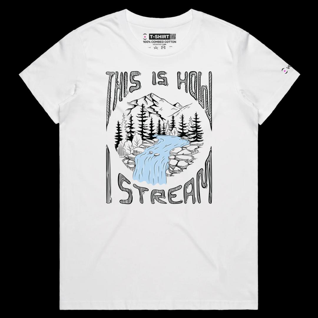 VOICEART White Female Regular River Stream Funny T-Shirt Premium Graphic Design IT Broadband Wordplay Tee for Nature Lovers