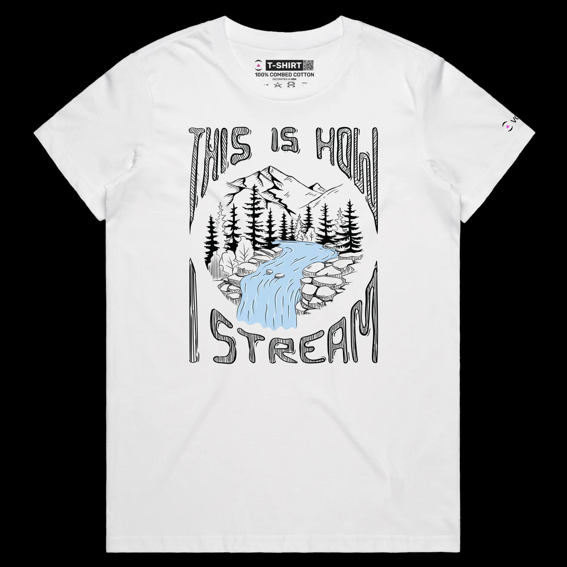 VOICEART White Female Regular River Stream Funny T-Shirt Premium Graphic Design IT Broadband Wordplay Tee for Nature Lovers