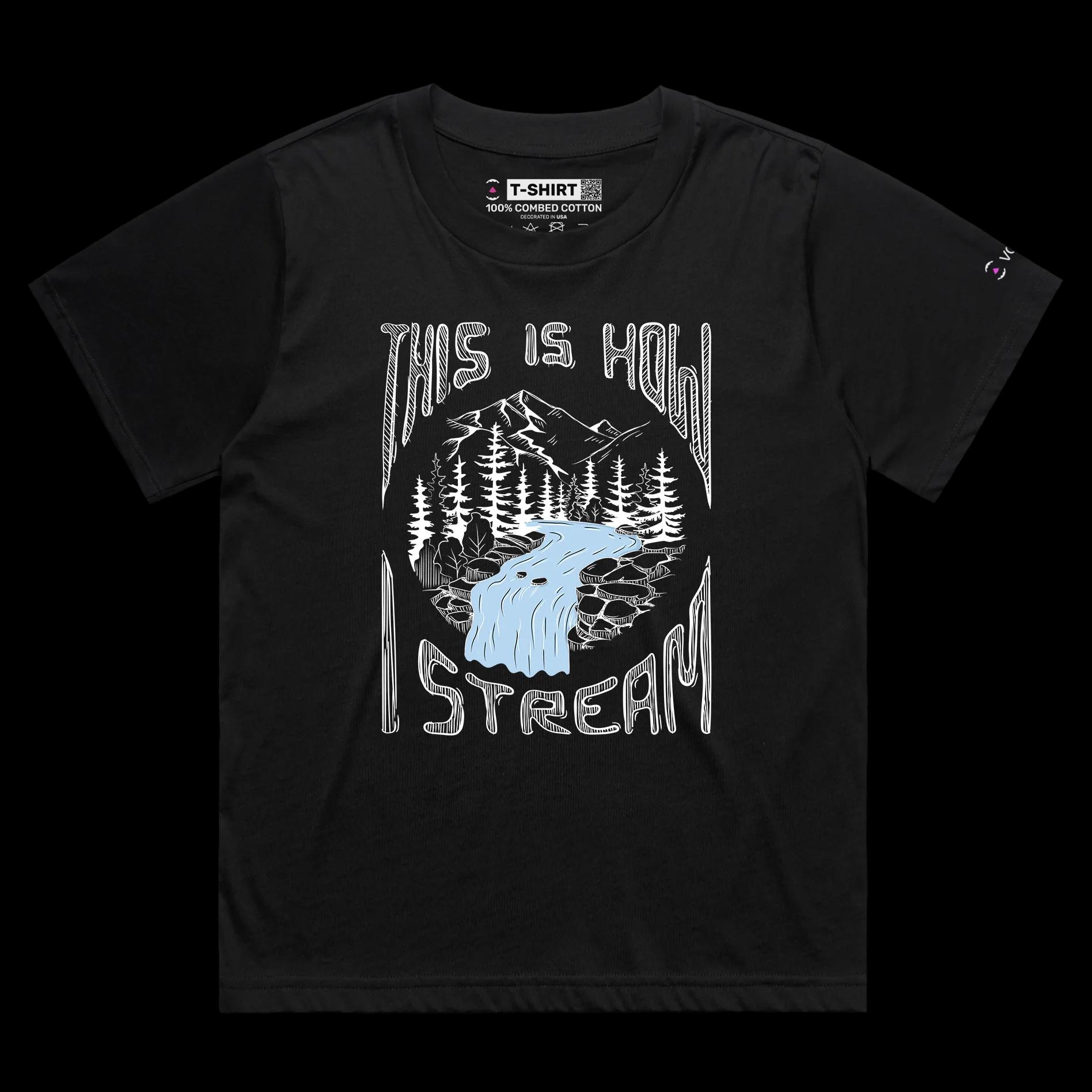 VOICEART Black Female Loose River Stream Funny T-Shirt Premium Graphic Design IT Broadband Wordplay Tee for Nature Lovers