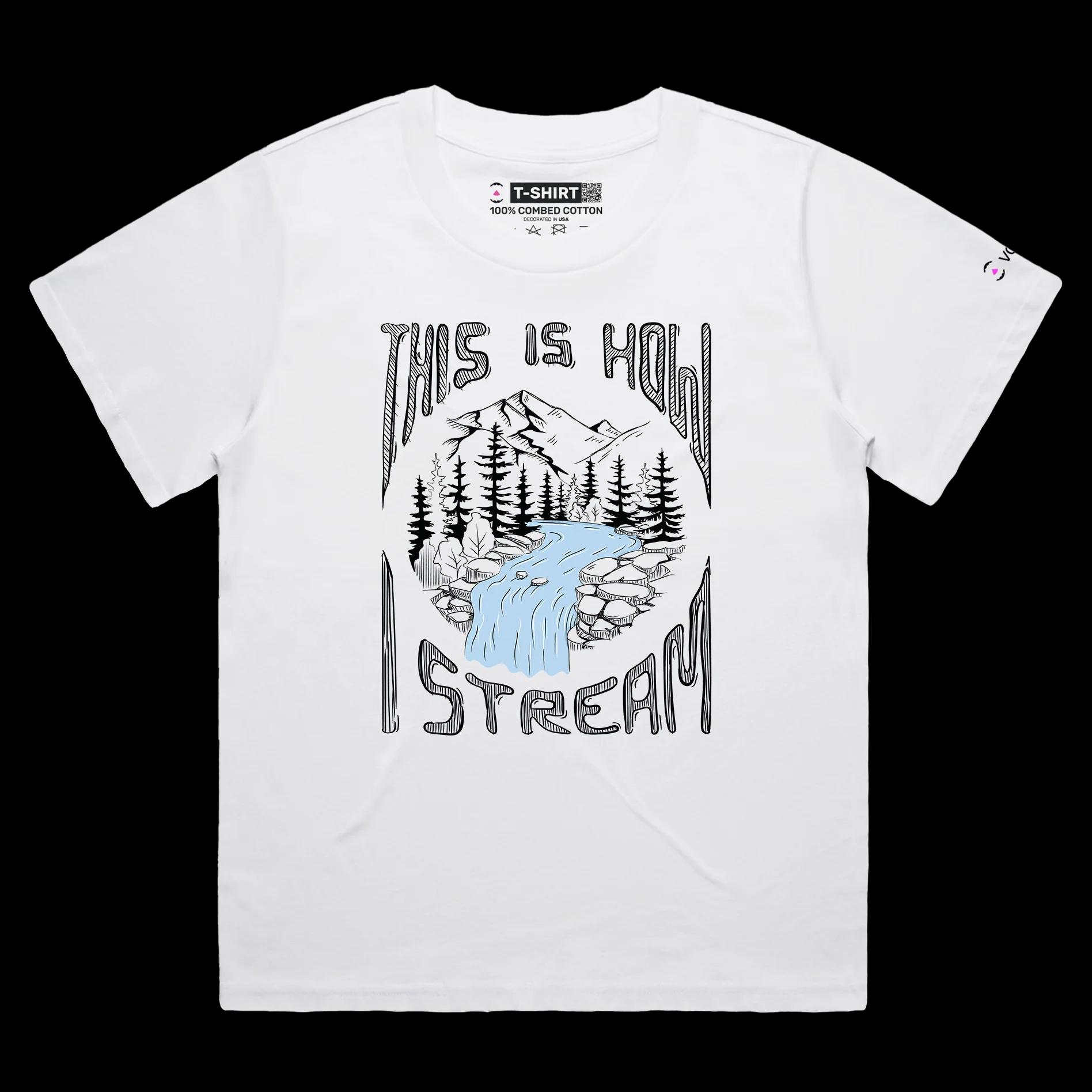 VOICEART White Female Loose River Stream Funny T-Shirt Premium Graphic Design IT Broadband Wordplay Tee for Nature Lovers