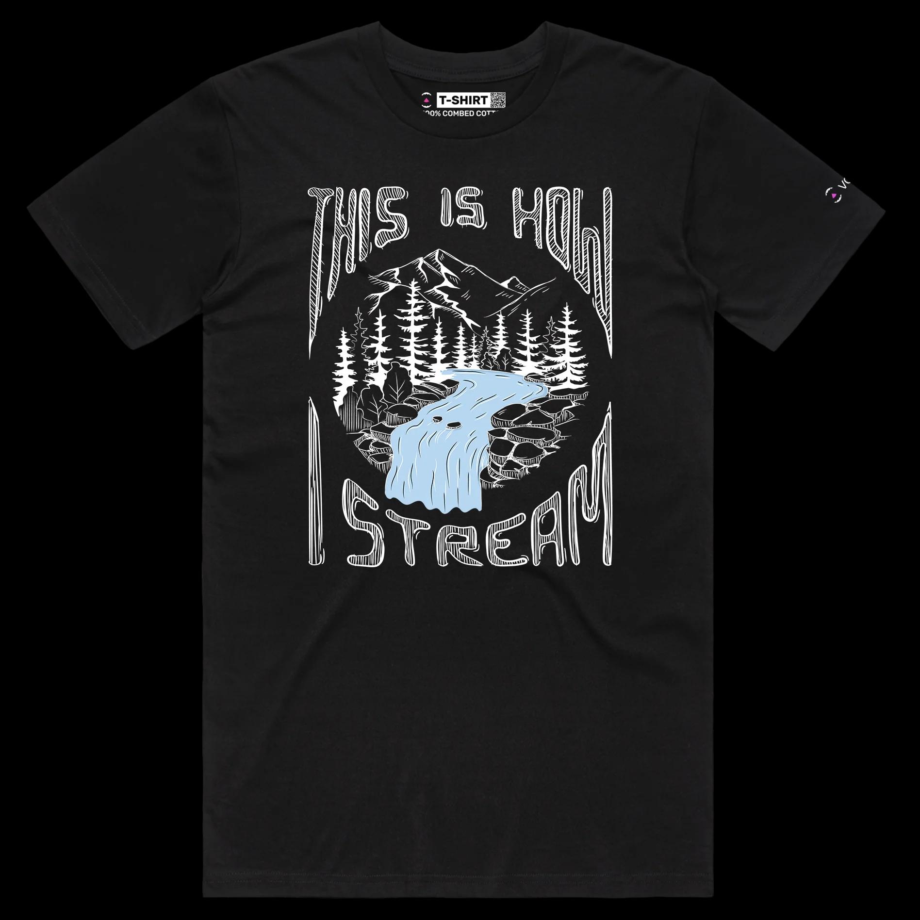 VOICEART Black Male Regular River Stream Funny T-Shirt Premium Graphic Design IT Broadband Wordplay Tee for Nature Lovers
