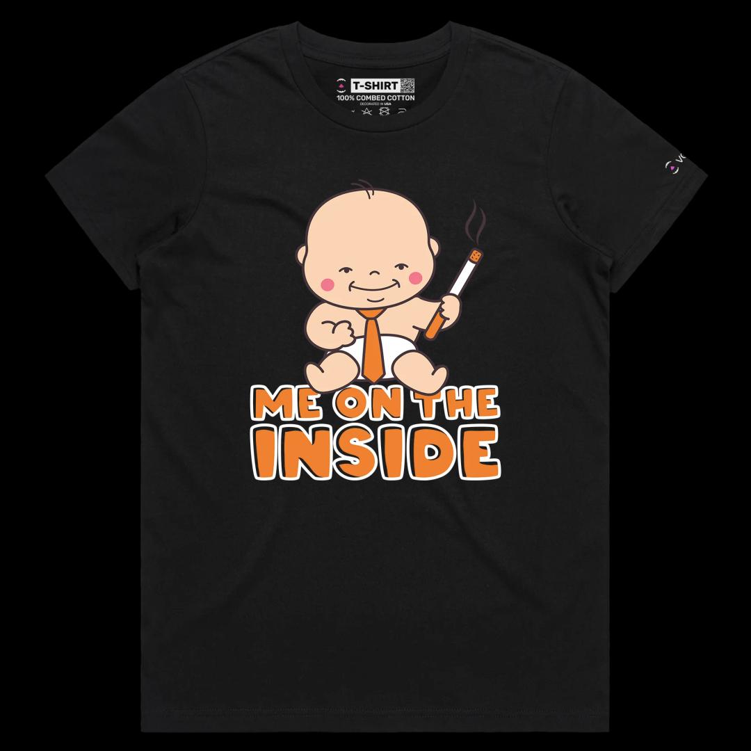 VOICEART Black Female Regular Baby Adult with a Cigar Funny T-shirt Premium Quality Graphic and Design Me on the Inside Tee