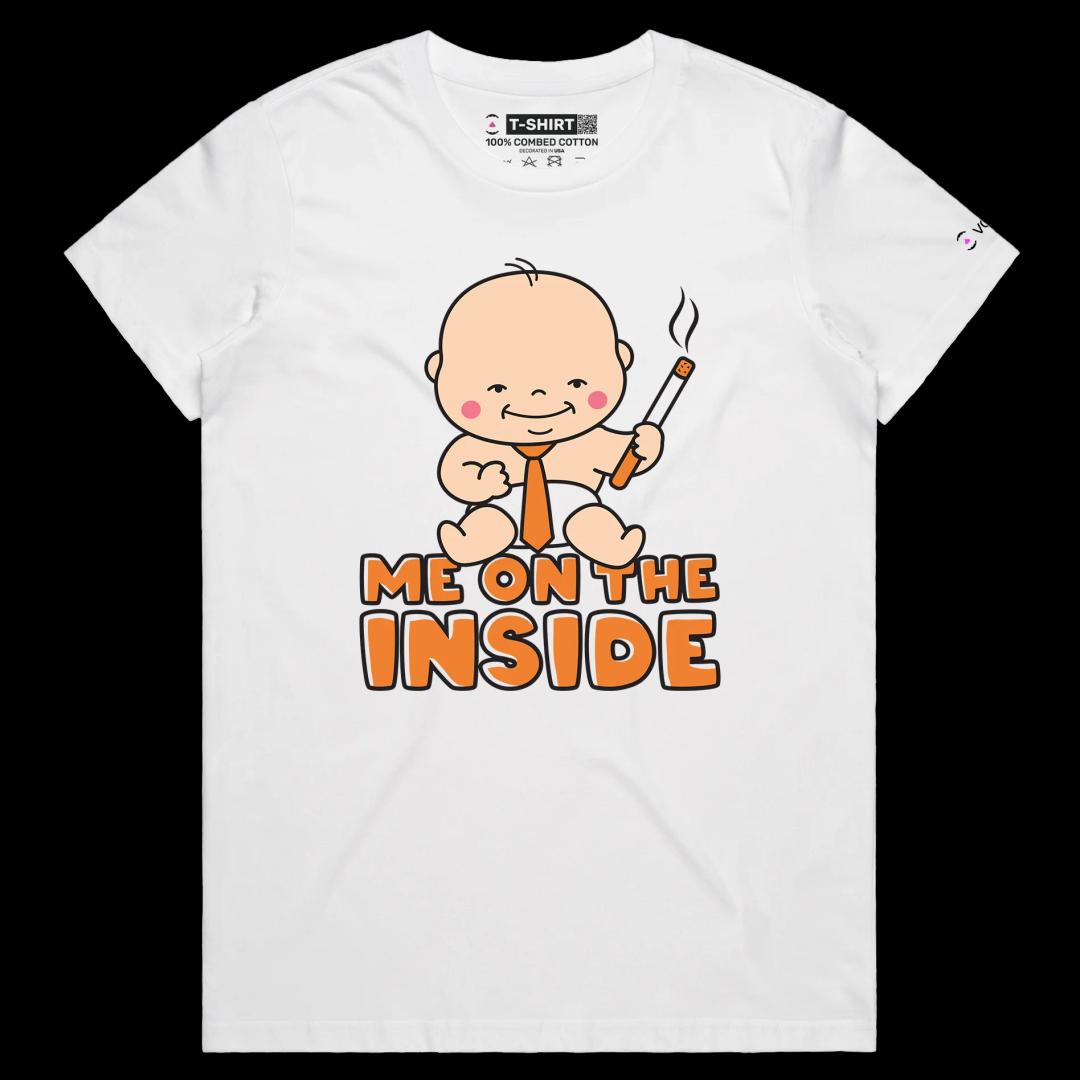 VOICEART White Female Regular Baby Adult with a Cigar Funny T-shirt Premium Quality Graphic and Design Me on the Inside Tee