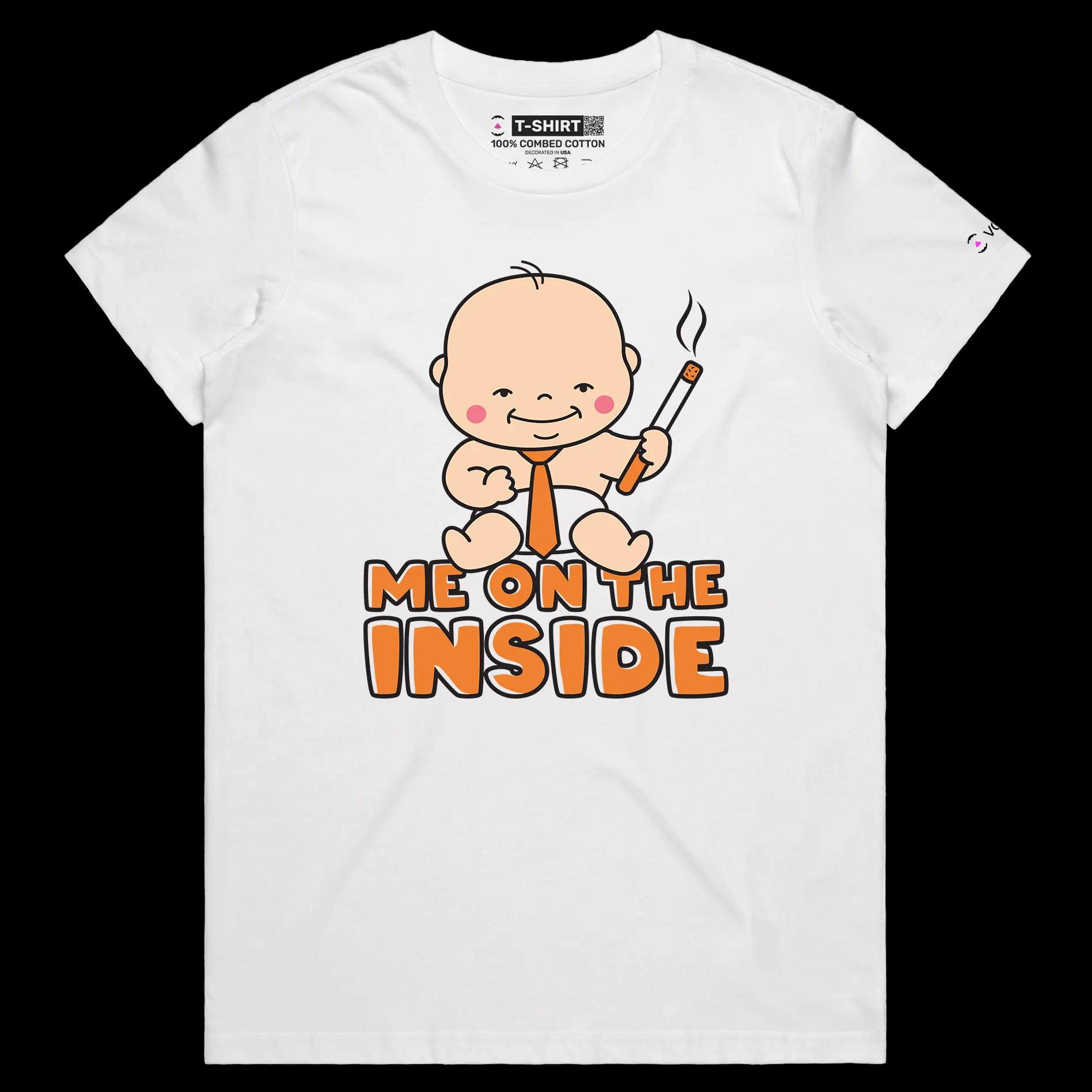 VOICEART White Female Regular Baby Adult with a Cigar Funny T-shirt Premium Quality Graphic and Design Me on the Inside Tee