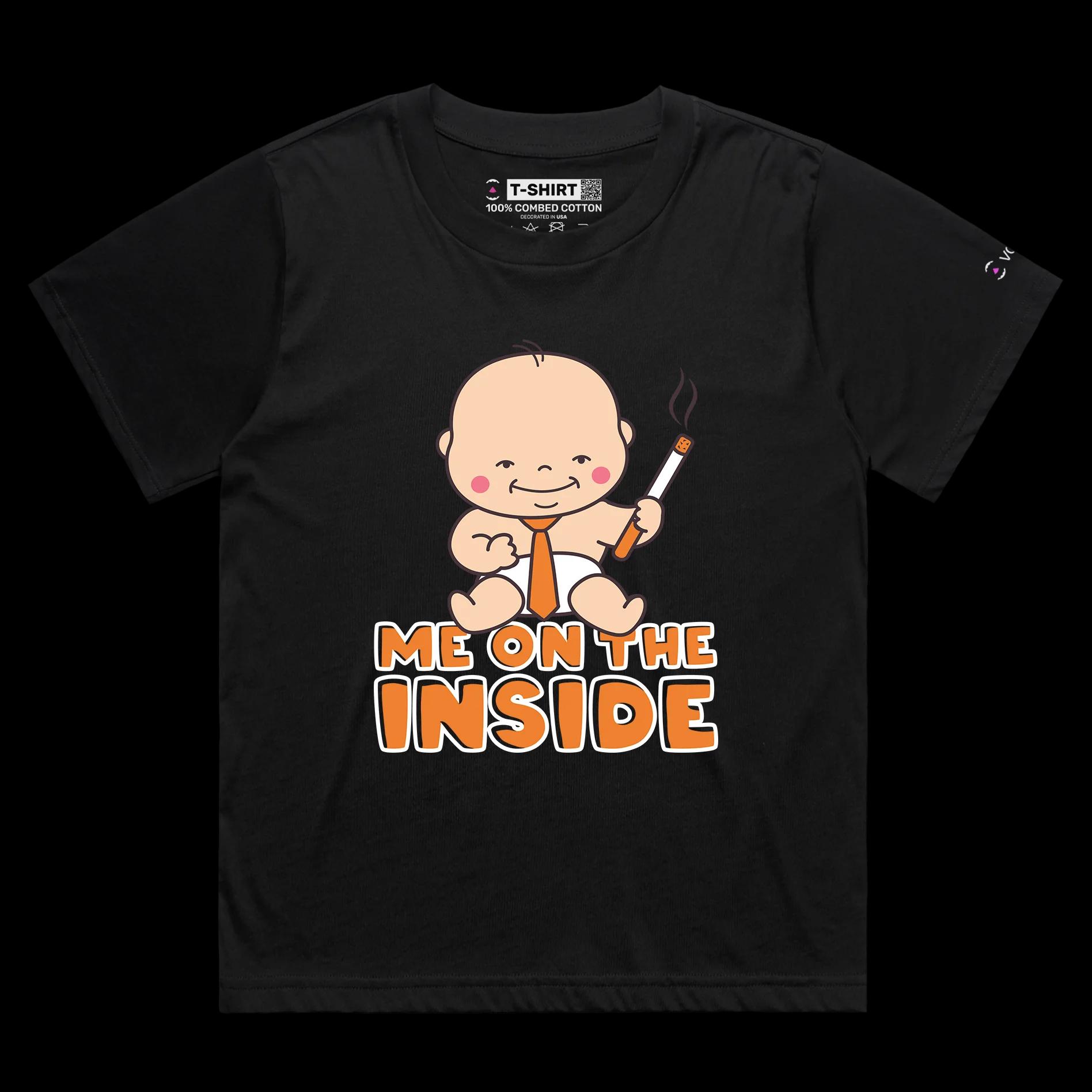 VOICEART Black Female Loose Baby Adult with a Cigar Funny T-shirt Premium Quality Graphic and Design Me on the Inside Tee
