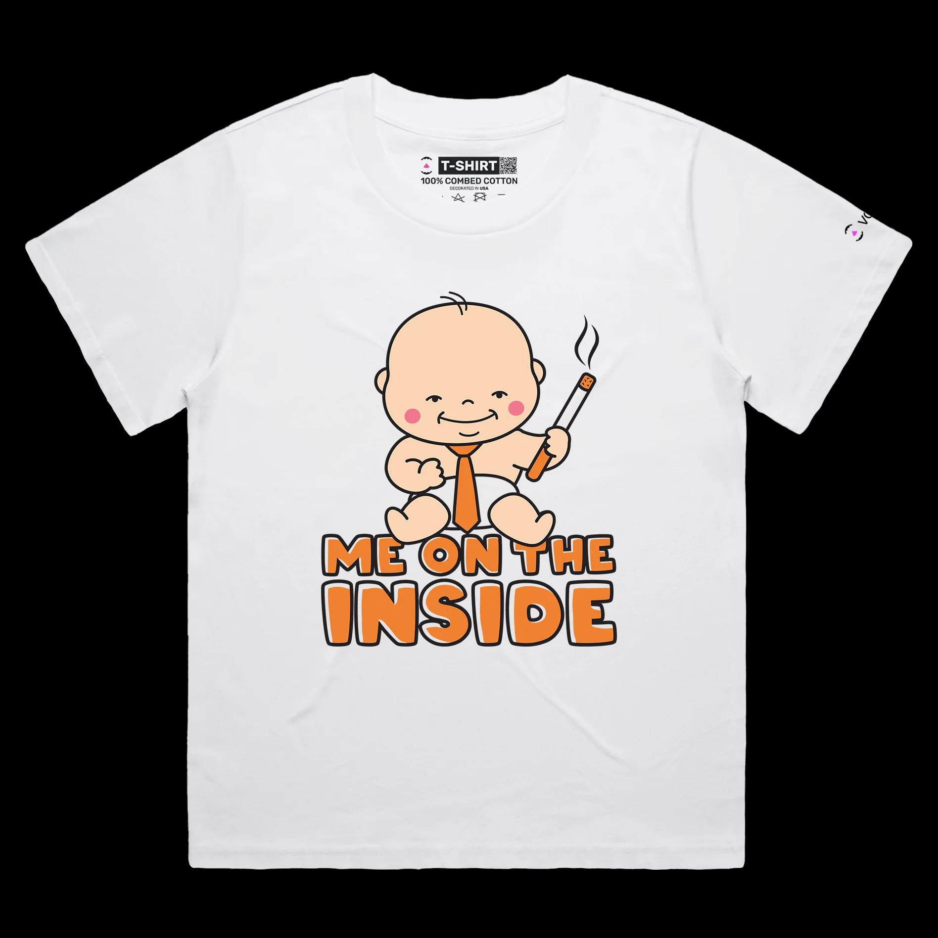 VOICEART White Female Loose Baby Adult with a Cigar Funny T-shirt Premium Quality Graphic and Design Me on the Inside Tee