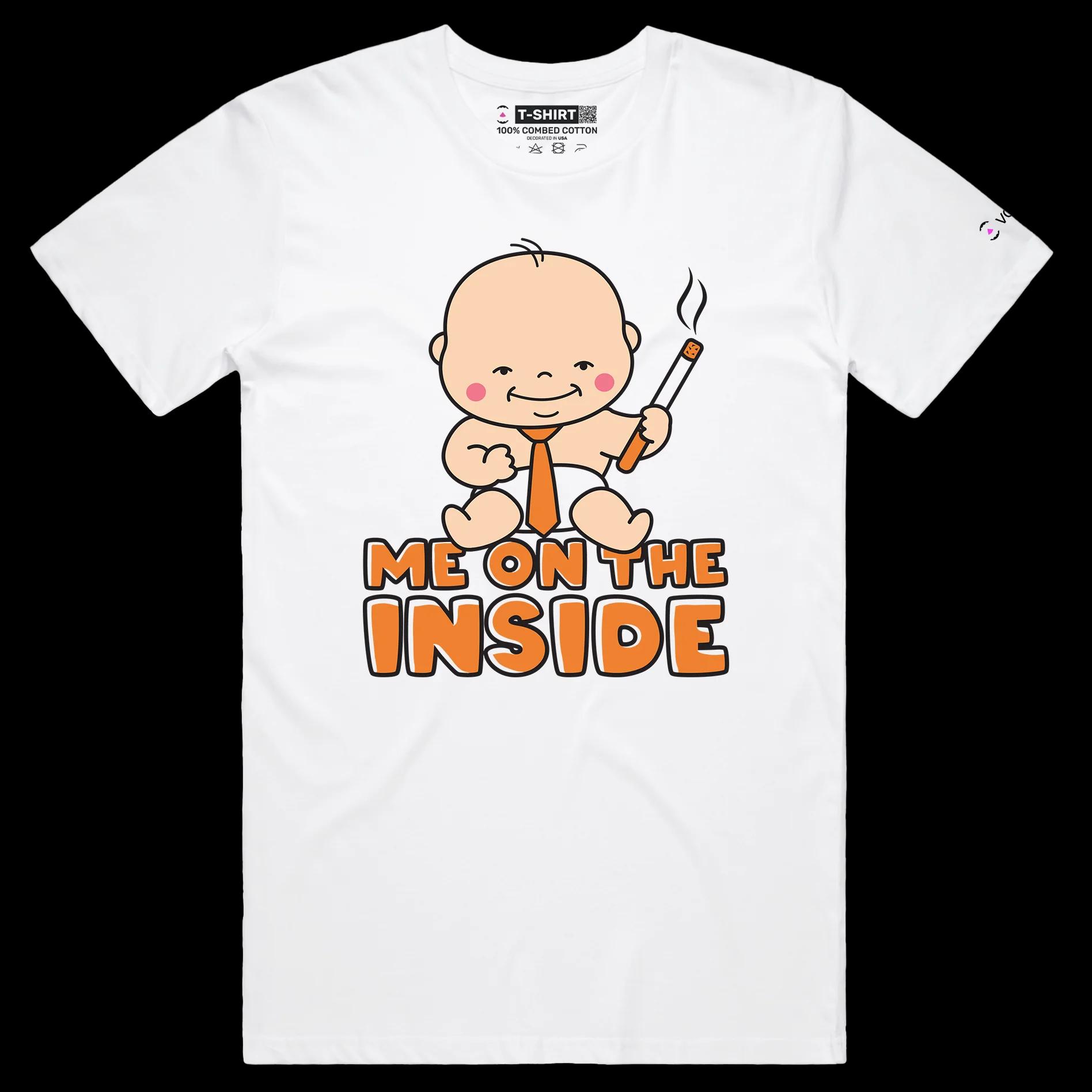 VOICEART White Male Regular Baby Adult with a Cigar Funny T-shirt Premium Quality Graphic and Design Me on the Inside Tee