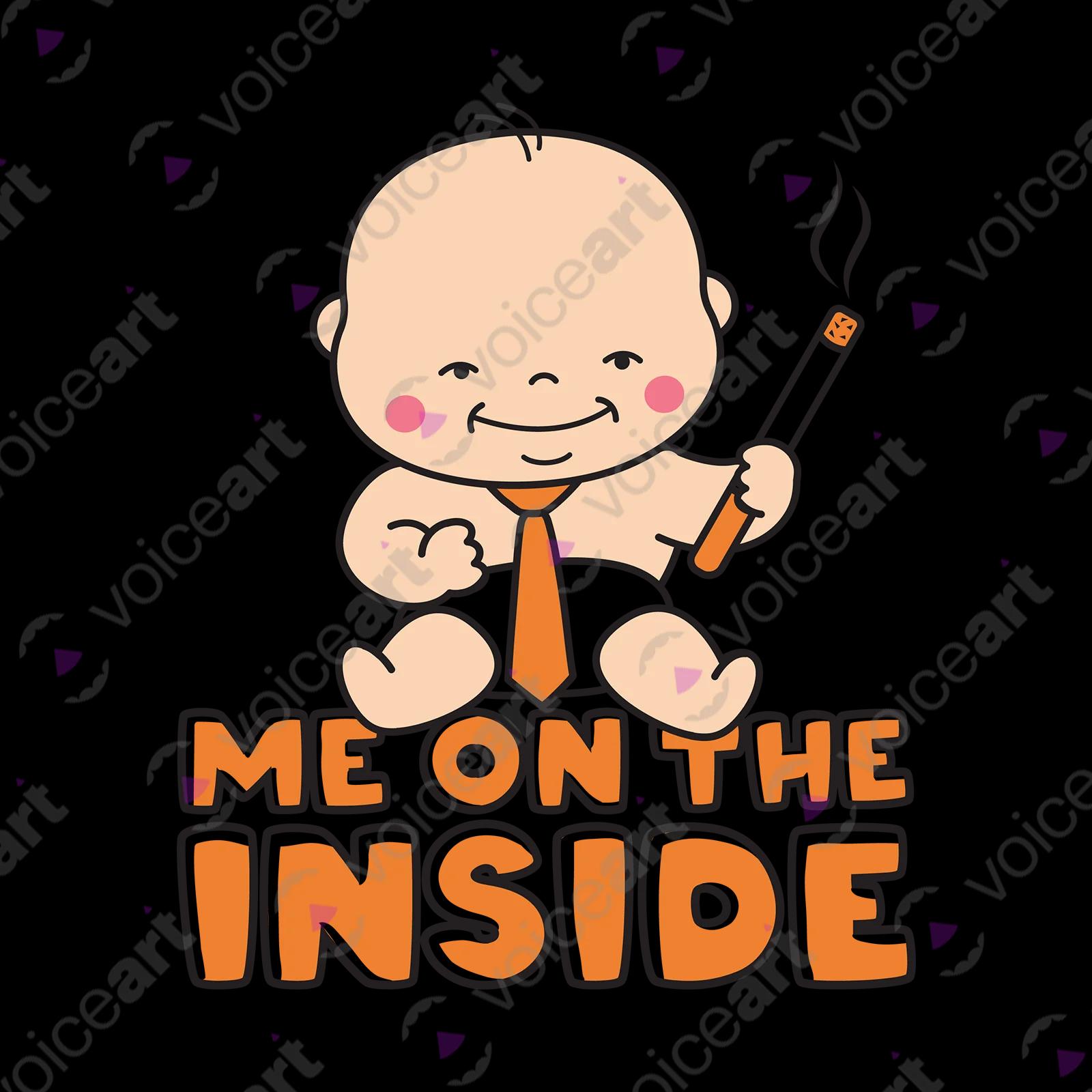 VOICEART White Watermark Baby Adult with a Cigar Funny T-shirt Premium Quality Graphic and Design Me on the Inside Tee