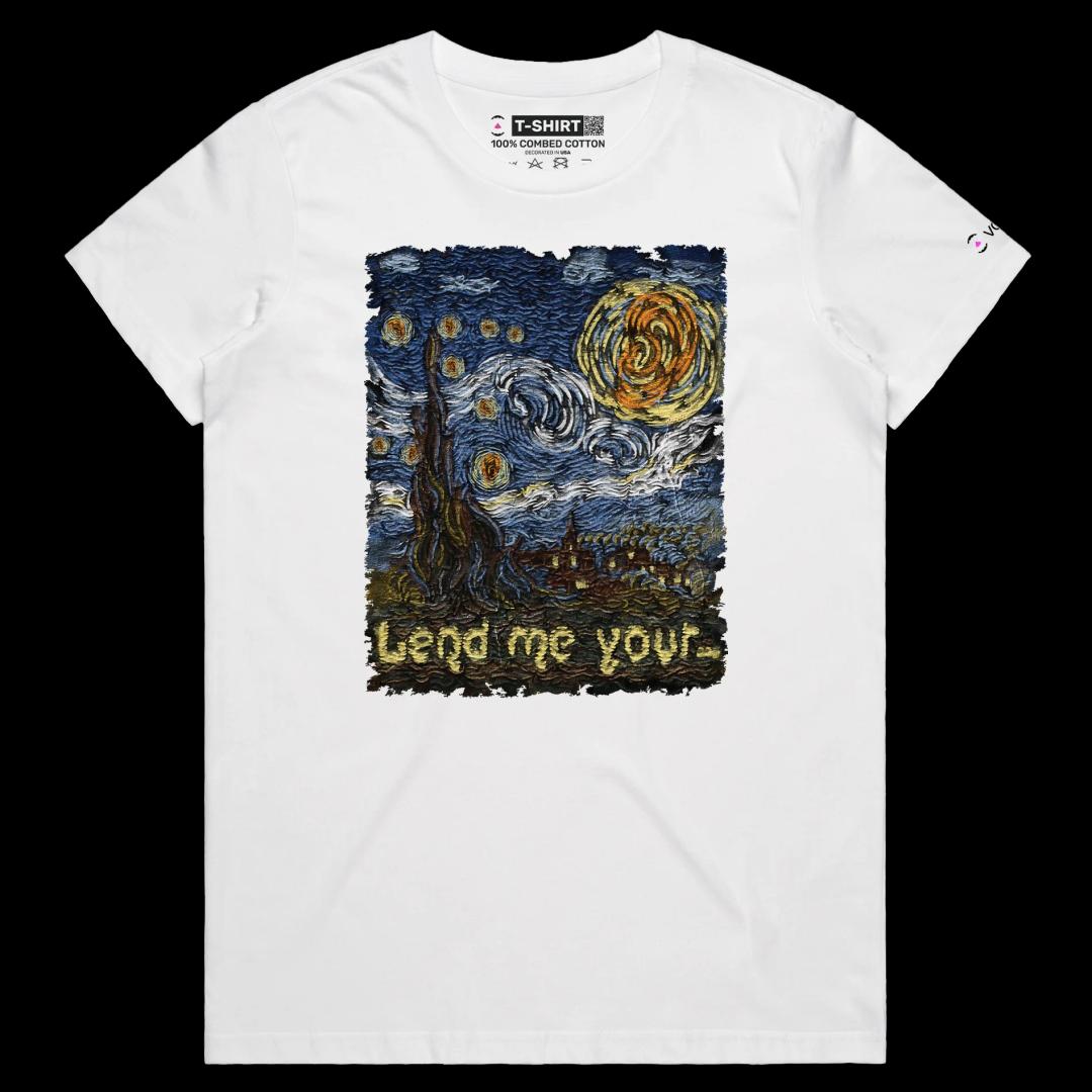 VOICEART White Female Regular Lend Me Your Dark Humor T-Shirt Premium Quality Graphic Design Funny Van Gogh Artistic v1