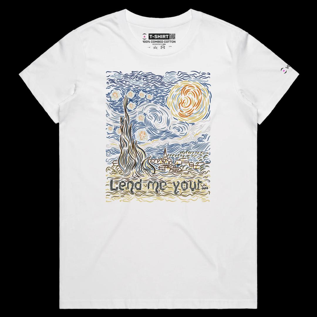 VOICEART White Female Regular Lend Me Your Dark Humor T-Shirt Premium Quality Graphic Design Funny Van Gogh Artistic v2