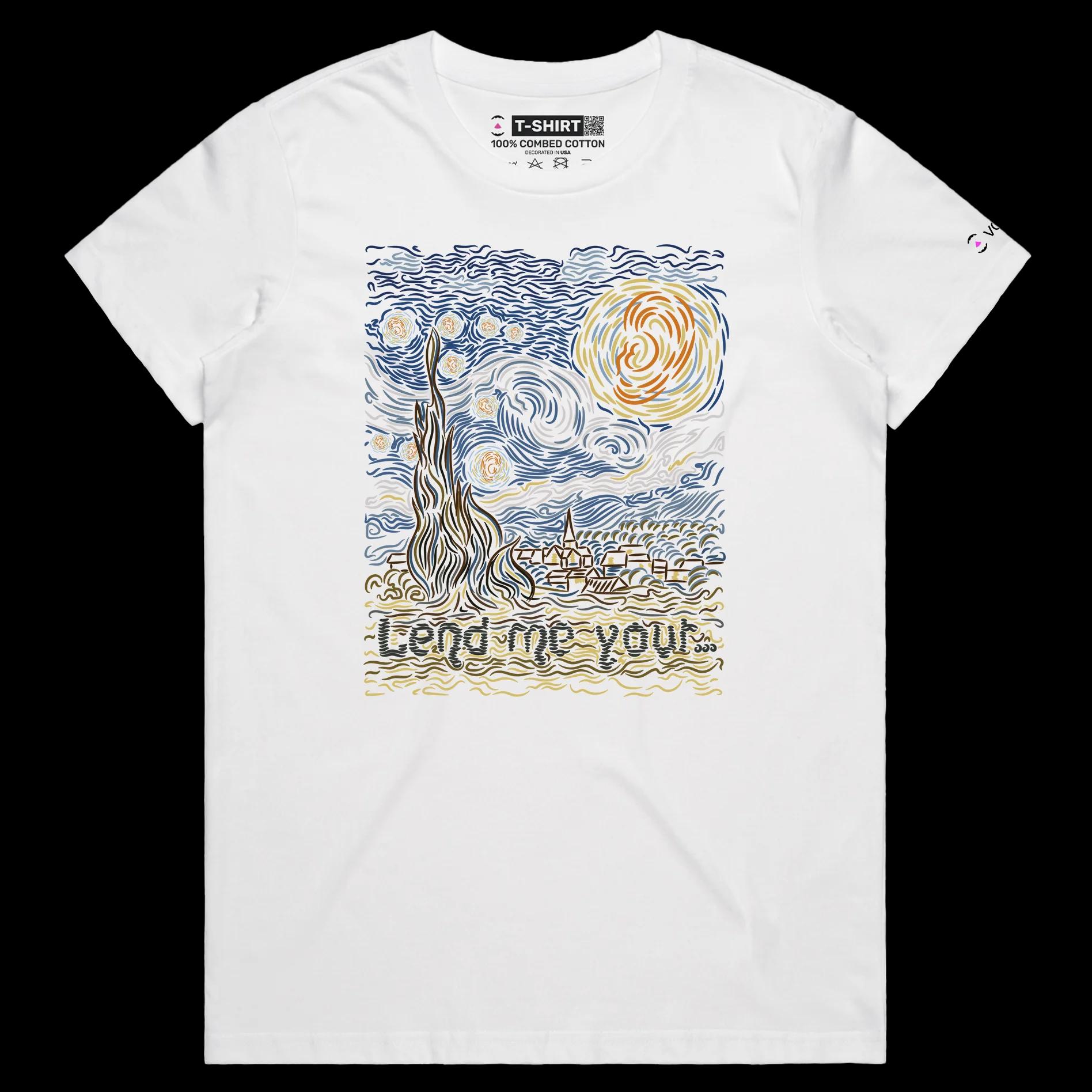 VOICEART White Female Regular Lend Me Your Dark Humor T-Shirt Premium Quality Graphic Design Funny Van Gogh Artistic v2
