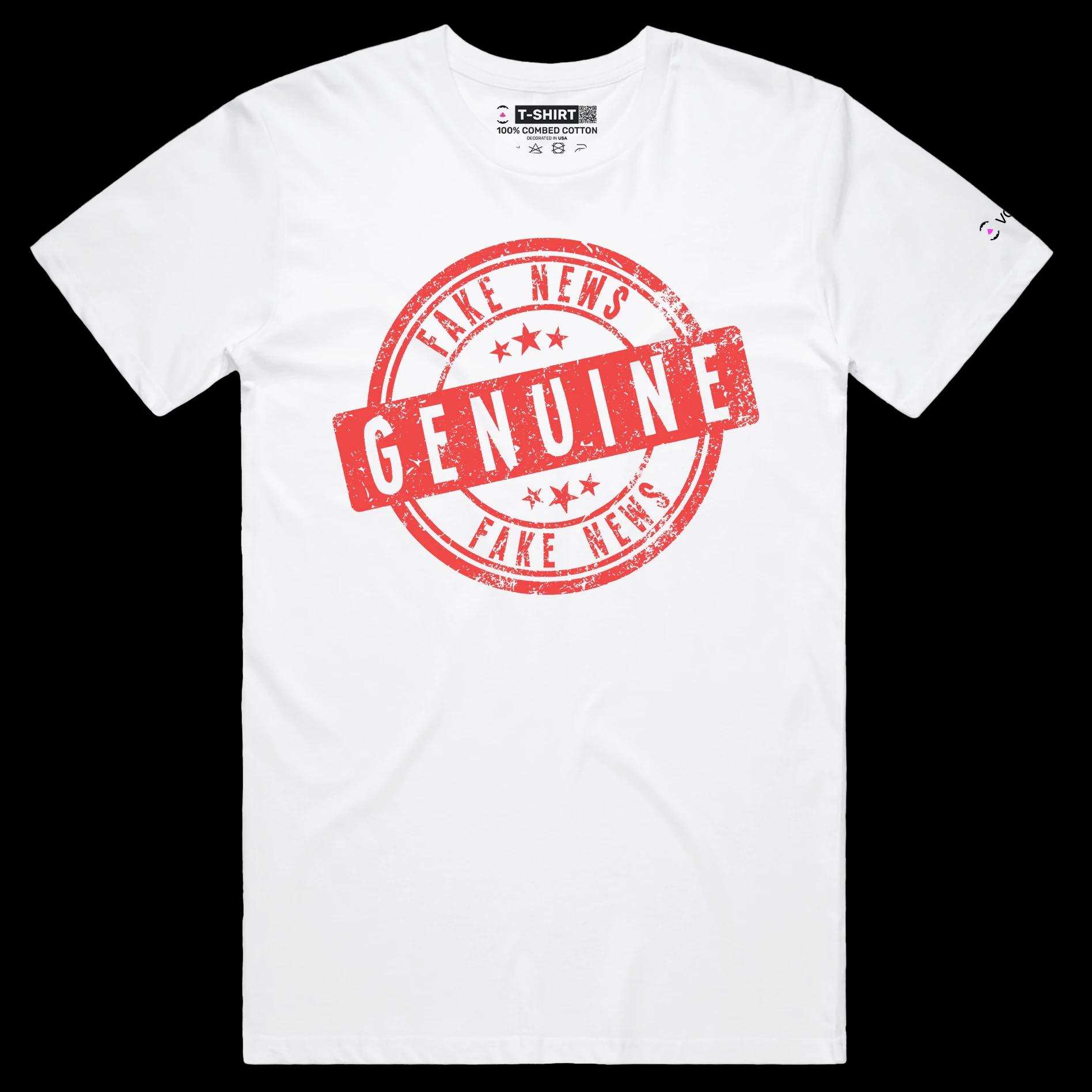 VOICEART White Male Regular Genuine Fake News Stamp Funny shirt Premium Quality Design Social Media Issues Wordplay Tee