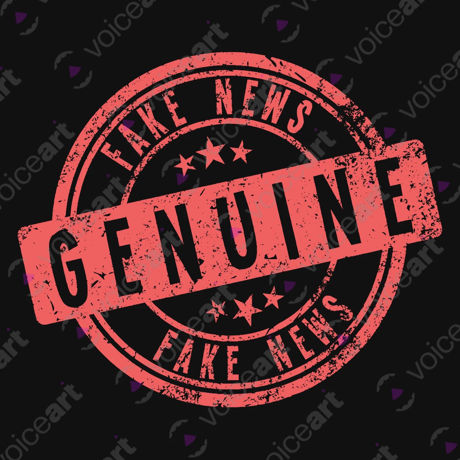 VOICEART Black Watermark Genuine Fake News Stamp Funny shirt Premium Quality Design Social Media Issues Wordplay Tee