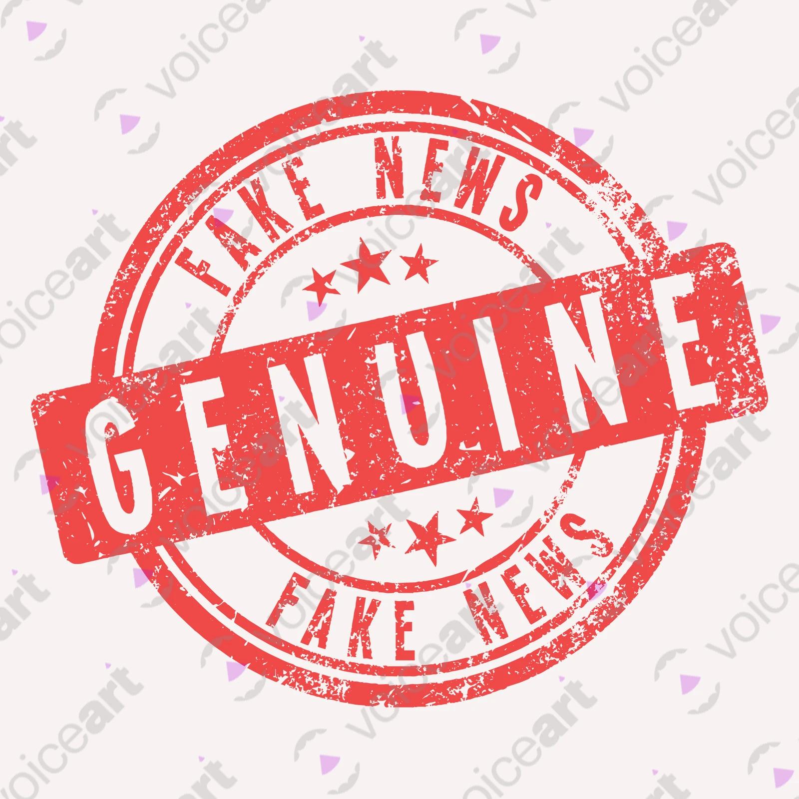 VOICEART White Watermark Genuine Fake News Stamp Funny shirt Premium Quality Design Social Media Issues Wordplay Tee